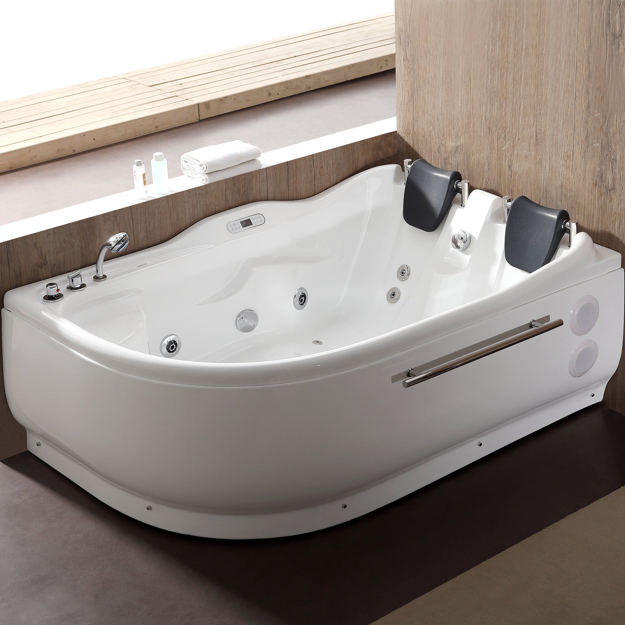 EAGO - 6 ft Left Corner Acrylic White Whirlpool Bathtub for Two | AM124ETL-L EAGO - 6 ft Left Corner Acrylic White Whirlpool Bathtub for Two | AM124ETL-L