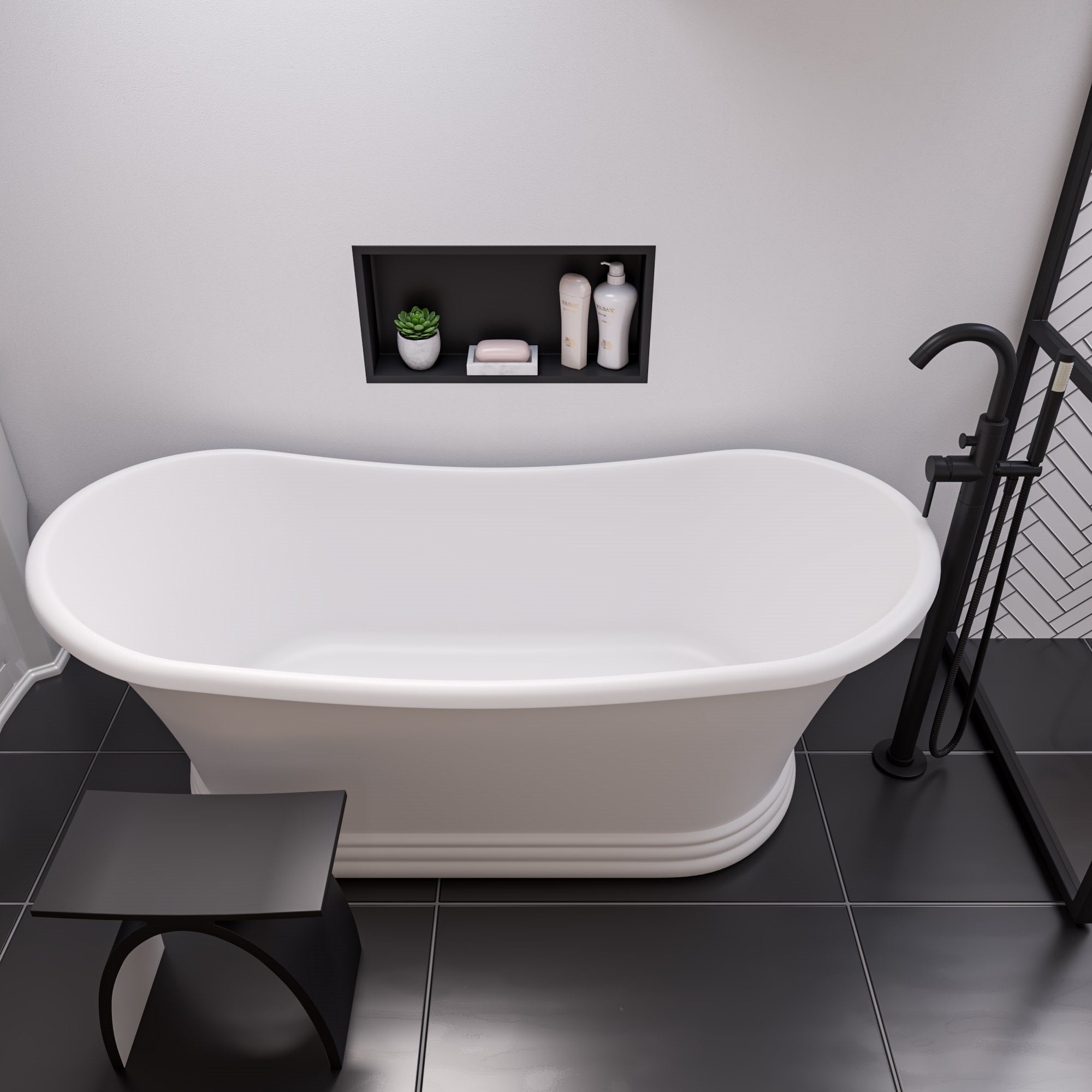 ALFI Brand - Black Matte Arched Solid Surface Resin Bathroom / Shower Stool | ABST77BM ALFI Brand - Black Matte Arched Solid Surface Resin Bathroom / Shower Stool | ABST77BM