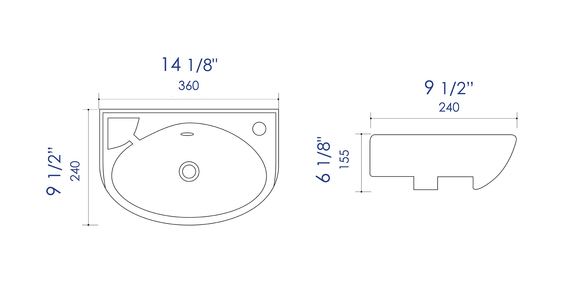 ALFI Brand - White 14" Small Wall Mounted Ceramic Sink with Faucet Hole | ABC118 ALFI Brand - White 14" Small Wall Mounted Ceramic Sink with Faucet Hole | ABC118