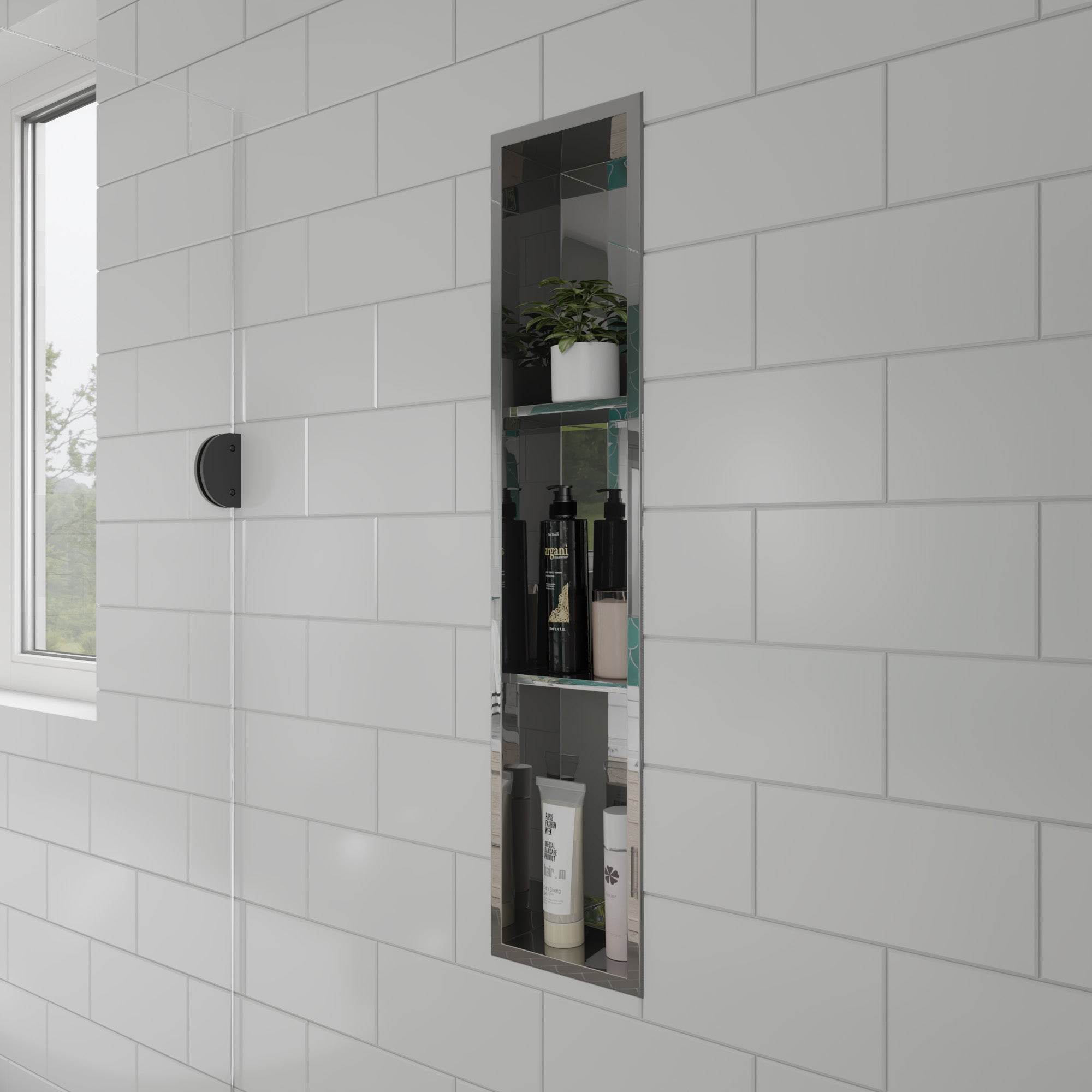 ALFI Brand - 8 x 36 Polished Stainless Steel Vertical Triple Shelf Bath Shower Niche | ABN0836-PSS ALFI Brand - 8 x 36 Polished Stainless Steel Vertical Triple Shelf Bath Shower Niche | ABN0836-PSS