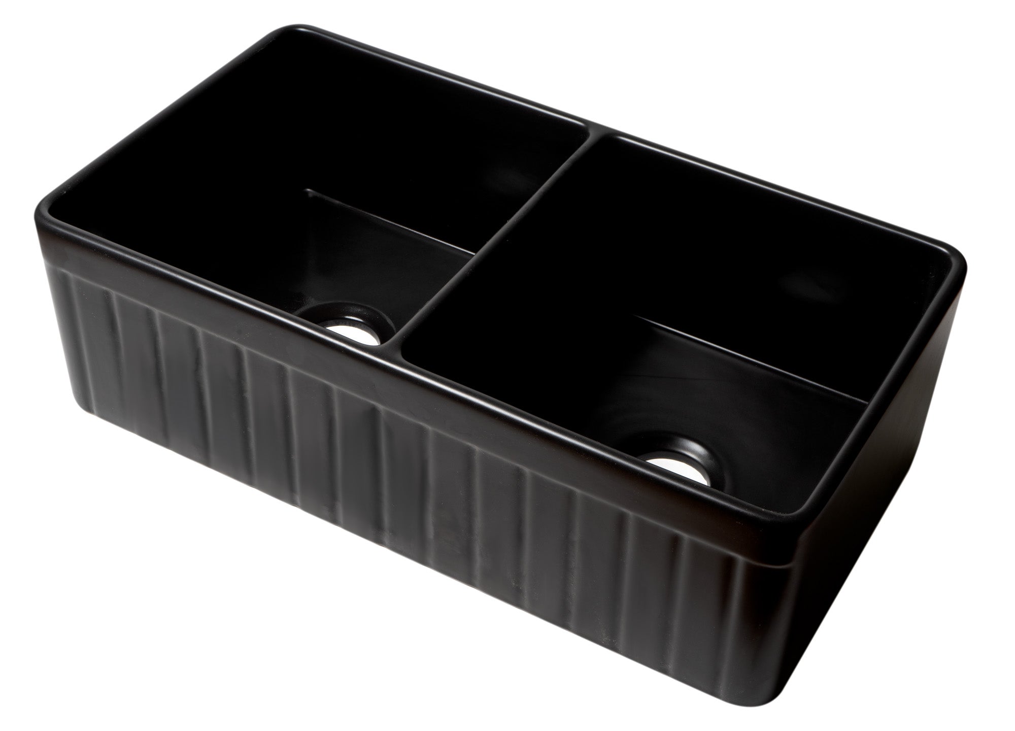 ALFI Brand - Black Matte Smooth Apron 33" x 18" Double Bowl Fireclay Farm Sink | ABF3318D-BM ALFI Brand - Black Matte Smooth Apron 33" x 18" Double Bowl Fireclay Farm Sink | ABF3318D-BM