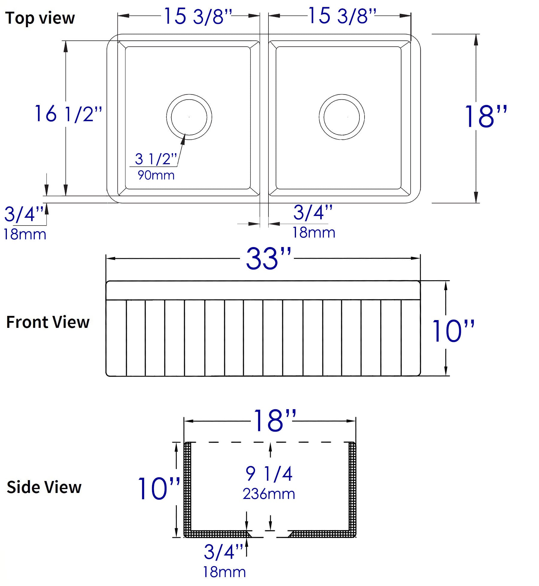 ALFI Brand - Gray Matte Smooth Apron 33" x 18" Double Bowl Fireclay Farm Sink | ABF3318D-GM ALFI Brand - Gray Matte Smooth Apron 33" x 18" Double Bowl Fireclay Farm Sink | ABF3318D-GM
