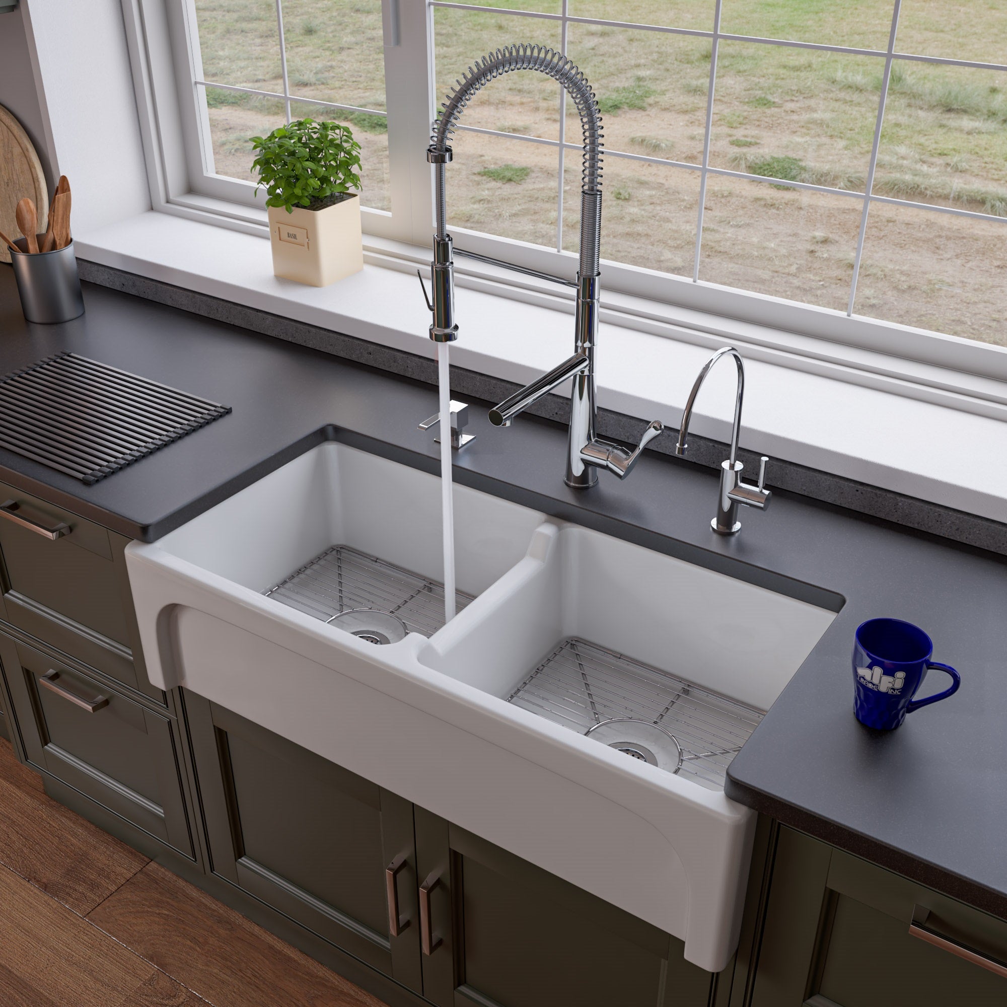 ALFI Brand - Polished Chrome Double Spout Commercial Spring Kitchen Faucet | ABKF3787-PC ALFI Brand - Polished Chrome Double Spout Commercial Spring Kitchen Faucet | ABKF3787-PC