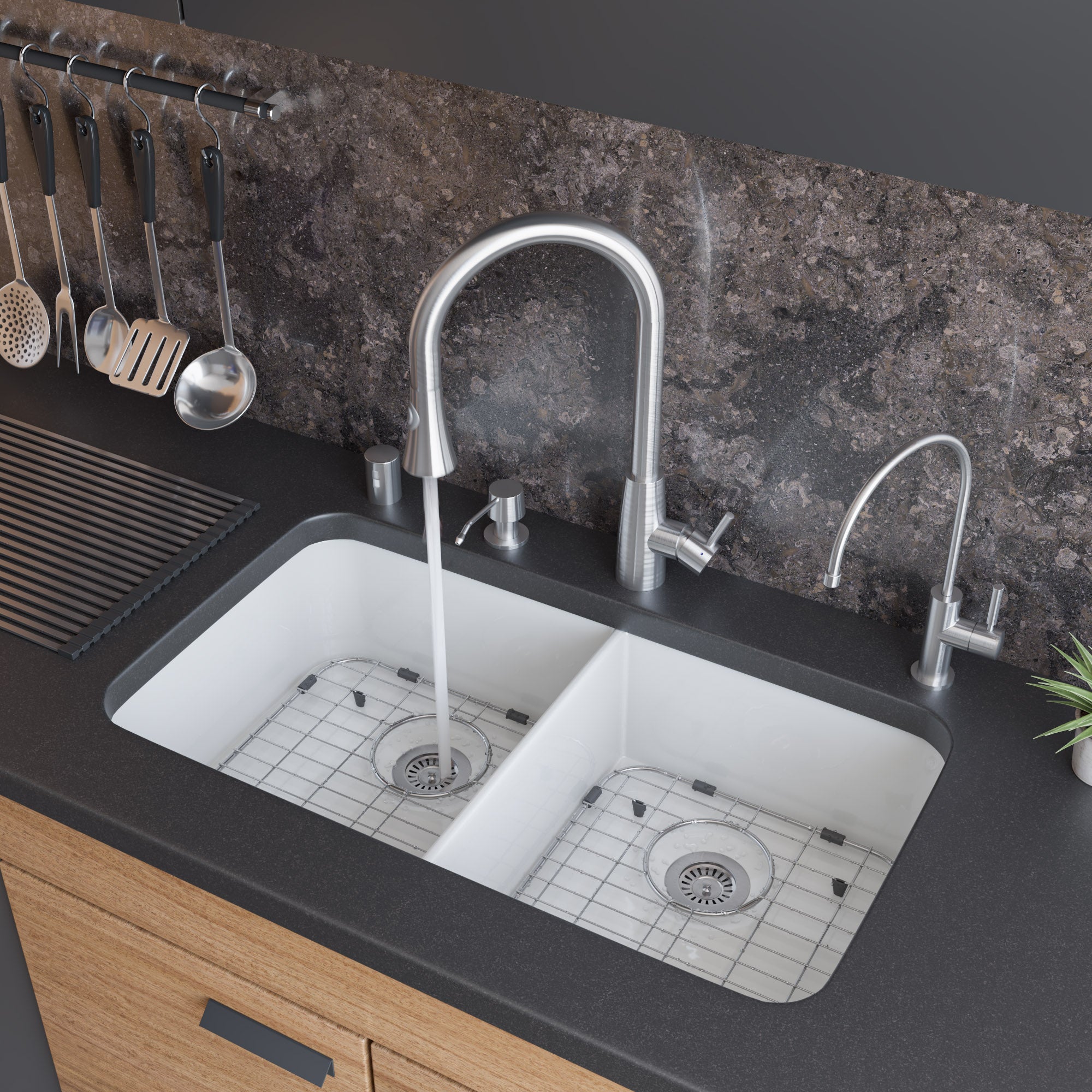 ALFI Brand - 32 inch White Double Bowl Fireclay Undermount Kitchen Sink | AB512UM-W ALFI Brand - 32 inch White Double Bowl Fireclay Undermount Kitchen Sink | AB512UM-W