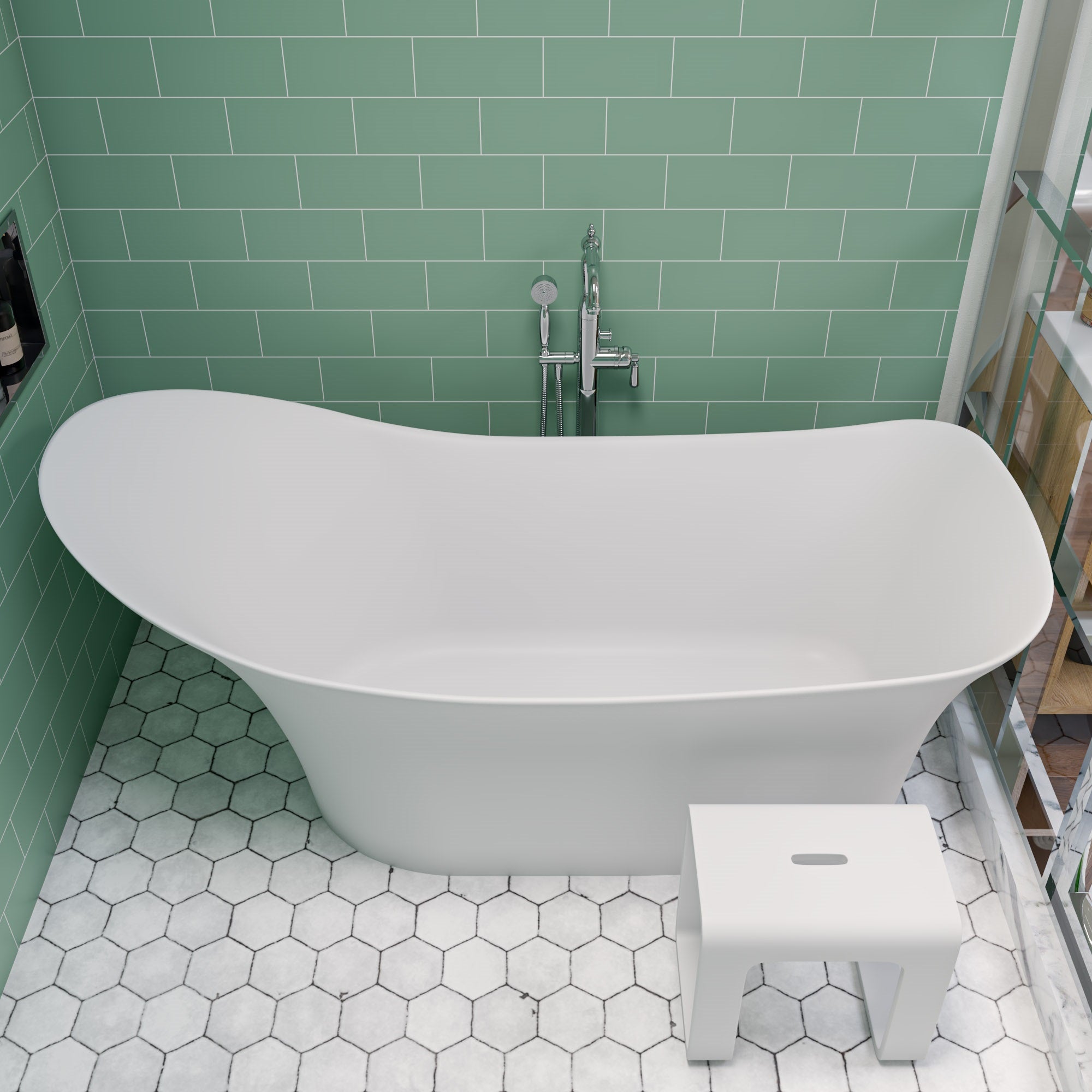 ALFI Brand - 74" White Solid Surface Smooth Resin Soaking Slipper Bathtub | AB9915 ALFI Brand - 74" White Solid Surface Smooth Resin Soaking Slipper Bathtub | AB9915