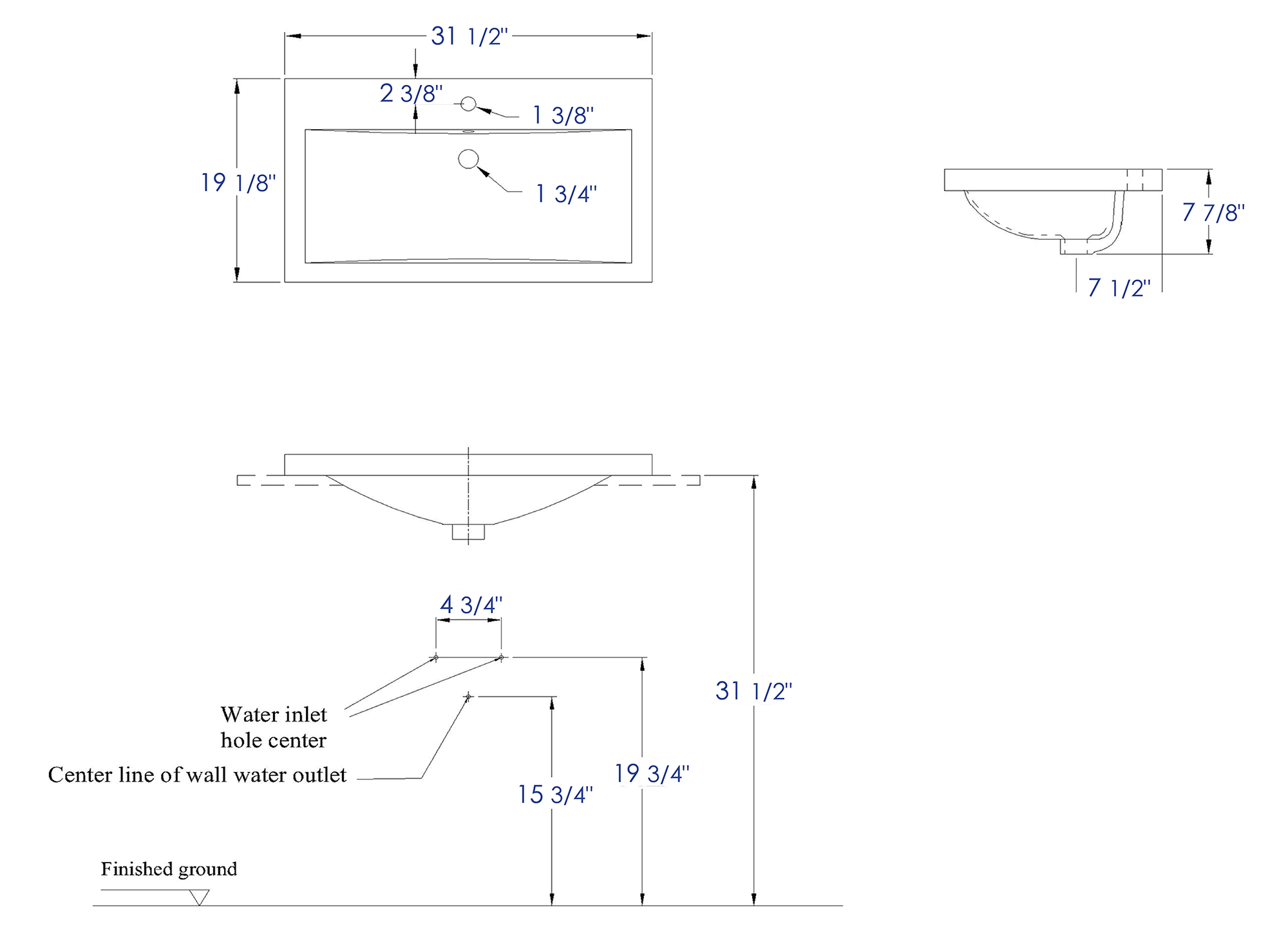 EAGO - White Ceramic 32"x19" Rectangular Drop In Sink | BH001 EAGO - White Ceramic 32"x19" Rectangular Drop In Sink | BH001