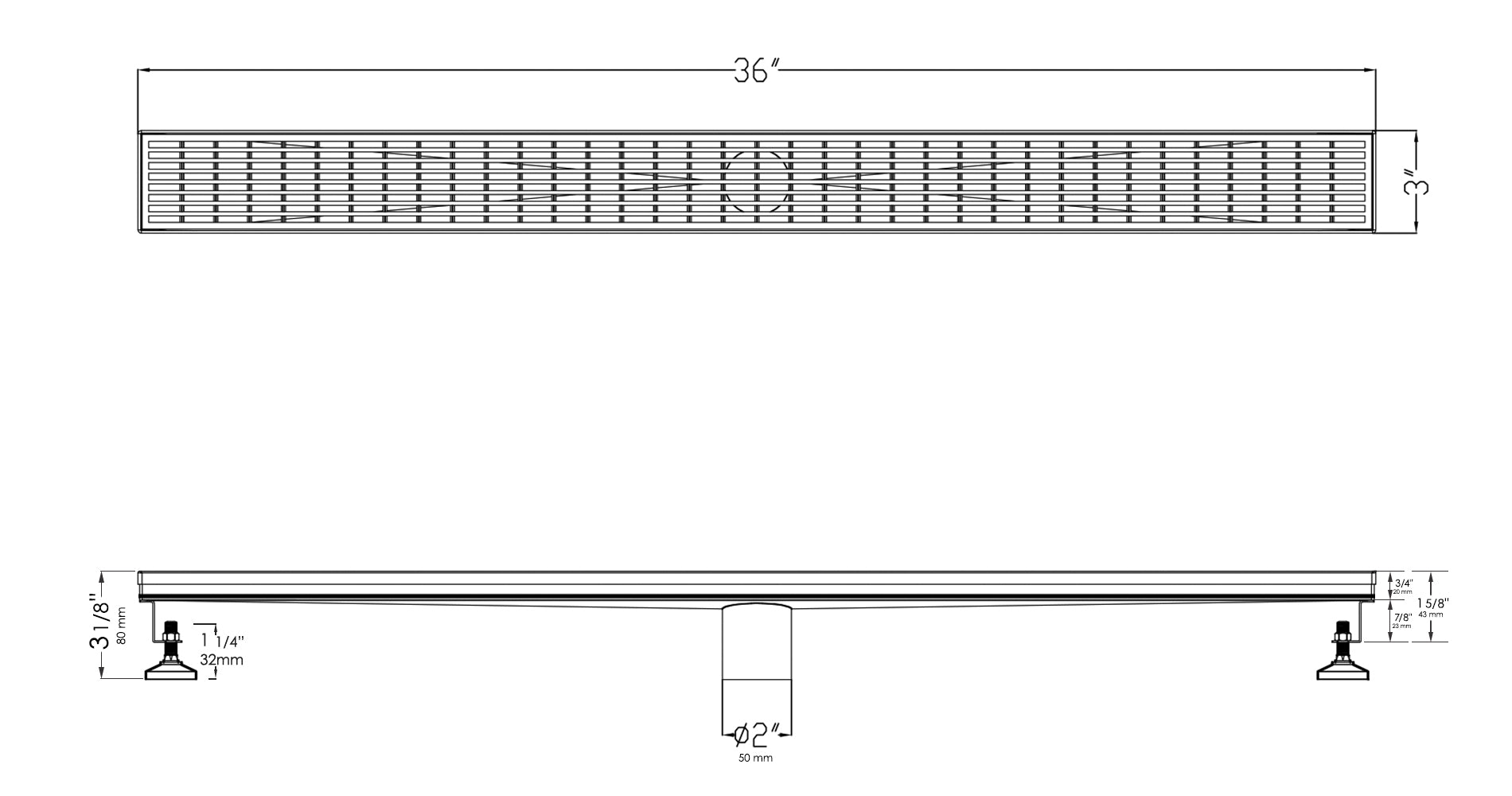 ALFI Brand - 36" Modern Stainless Steel Linear Shower Drain with Groove Lines | ABLD36D ALFI Brand - 36" Modern Stainless Steel Linear Shower Drain with Groove Lines | ABLD36D