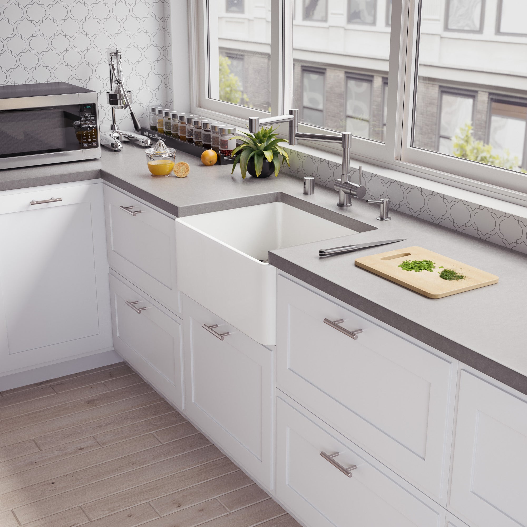 ALFI Brand - 24" White Thin Wall Single Bowl Smooth Apron Fireclay Kitchen Farm Sink | ABF2418-W ALFI Brand - 24" White Thin Wall Single Bowl Smooth Apron Fireclay Kitchen Farm Sink | ABF2418-W