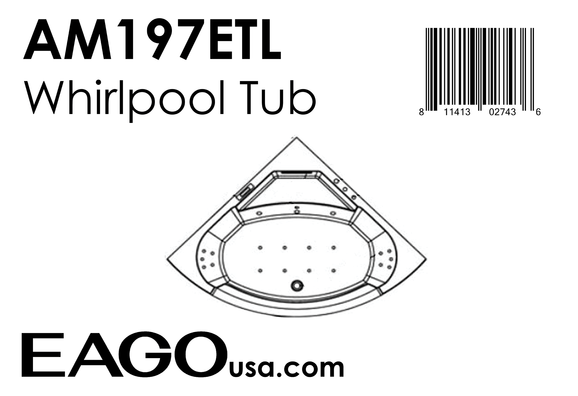 EAGO - 5 ft Clear Rounded Corner Acrylic Whirlpool Bathtub for Two | AM197ETL EAGO - 5 ft Clear Rounded Corner Acrylic Whirlpool Bathtub for Two | AM197ETL