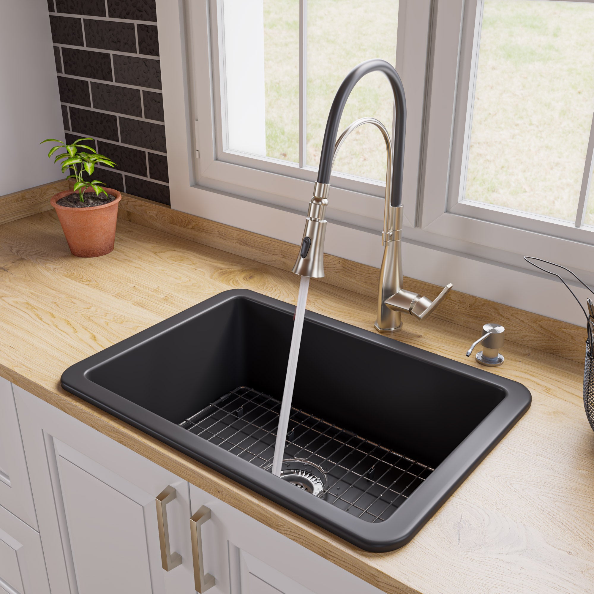 ALFI Brand - Black Matte 27" x 18" Fireclay Undermount / Drop In Firelcay Kitchen Sink | ABF2718UD-BM ALFI Brand - Black Matte 27" x 18" Fireclay Undermount / Drop In Firelcay Kitchen Sink | ABF2718UD-BM