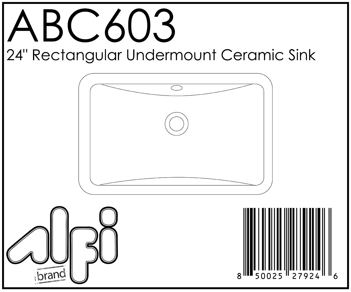 ALFI Brand - White 24" Rectangular Undermount Ceramic Sink | ABC603 ALFI Brand - White 24" Rectangular Undermount Ceramic Sink | ABC603