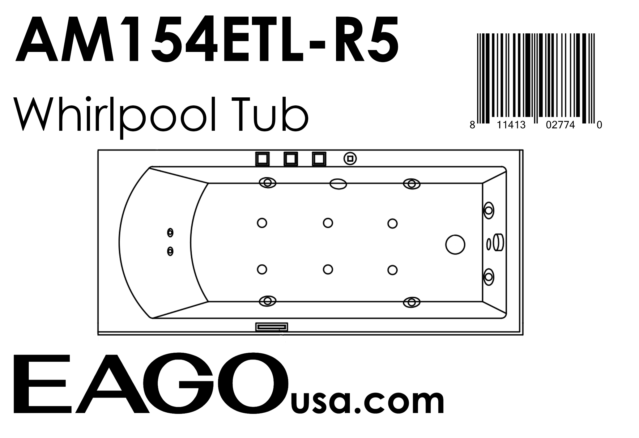 EAGO - 5 ft Acrylic White Rectangular Whirlpool Bathtub w Fixtures | AM154ETL-R5 EAGO - 5 ft Acrylic White Rectangular Whirlpool Bathtub w Fixtures | AM154ETL-R5