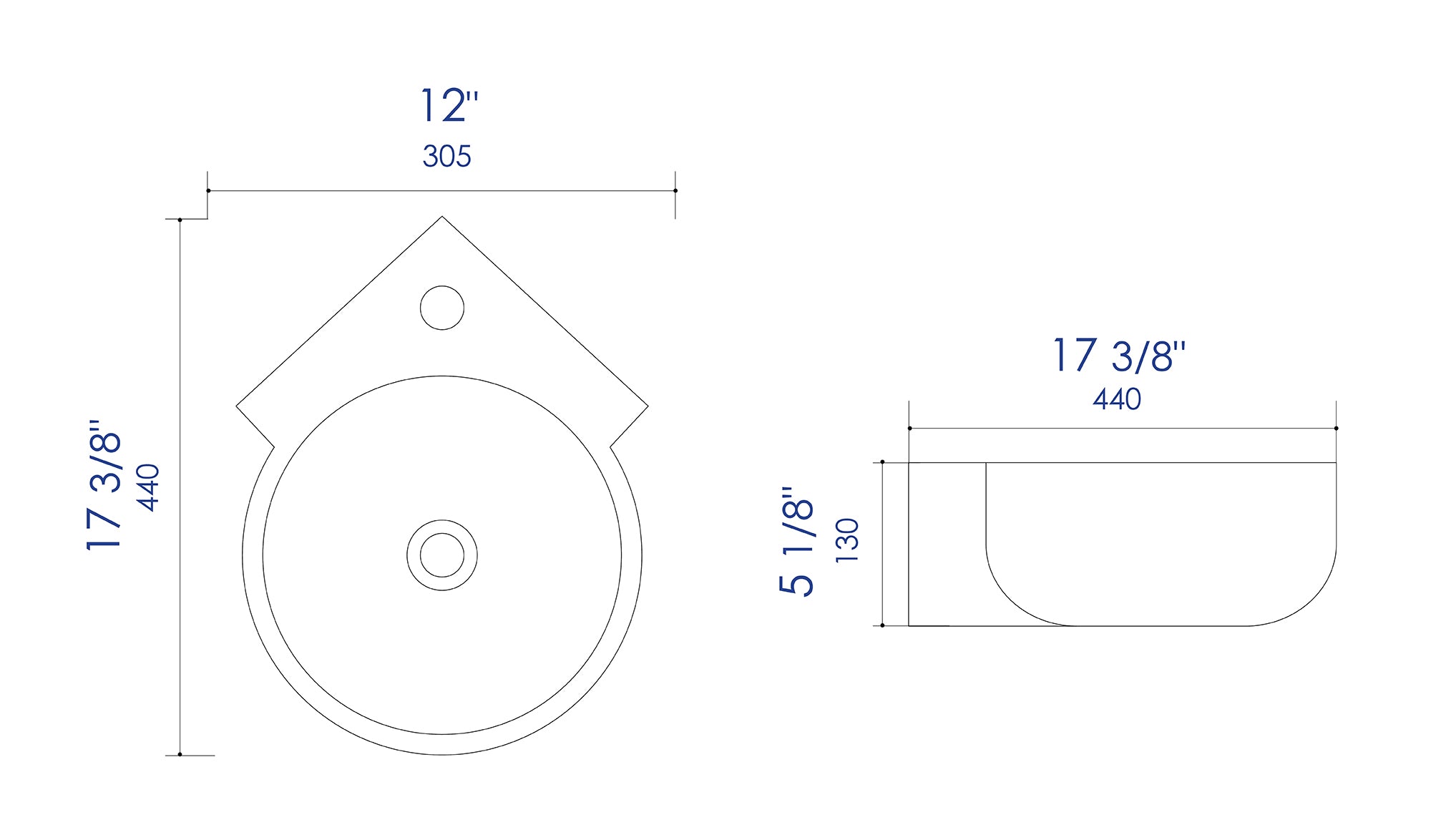 ALFI Brand - White 17" Tiny Corner Wall Mounted Ceramic Sink with Faucet Hole | ABC121 ALFI Brand - White 17" Tiny Corner Wall Mounted Ceramic Sink with Faucet Hole | ABC121