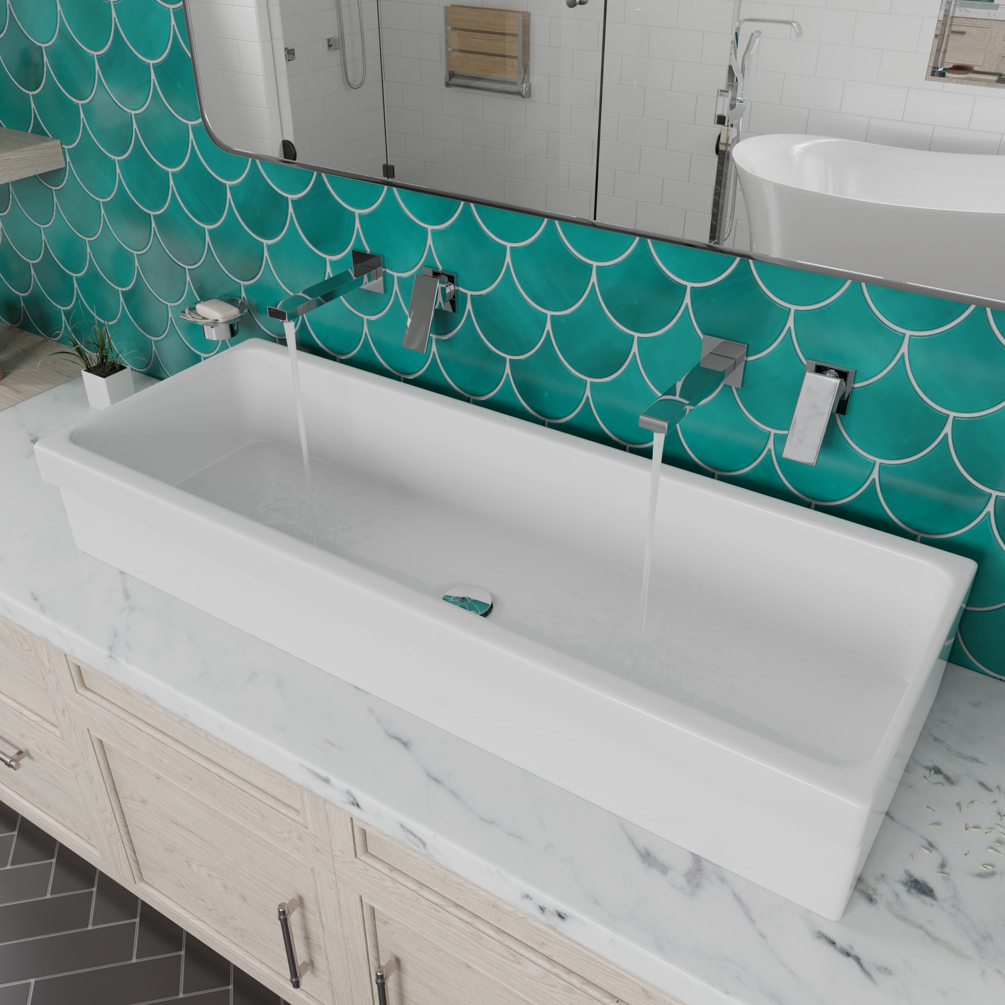 ALFI Brand - 48" White Above Mount Fireclay Bath Trough Sink | AB48TR ALFI Brand - 48" White Above Mount Fireclay Bath Trough Sink | AB48TR