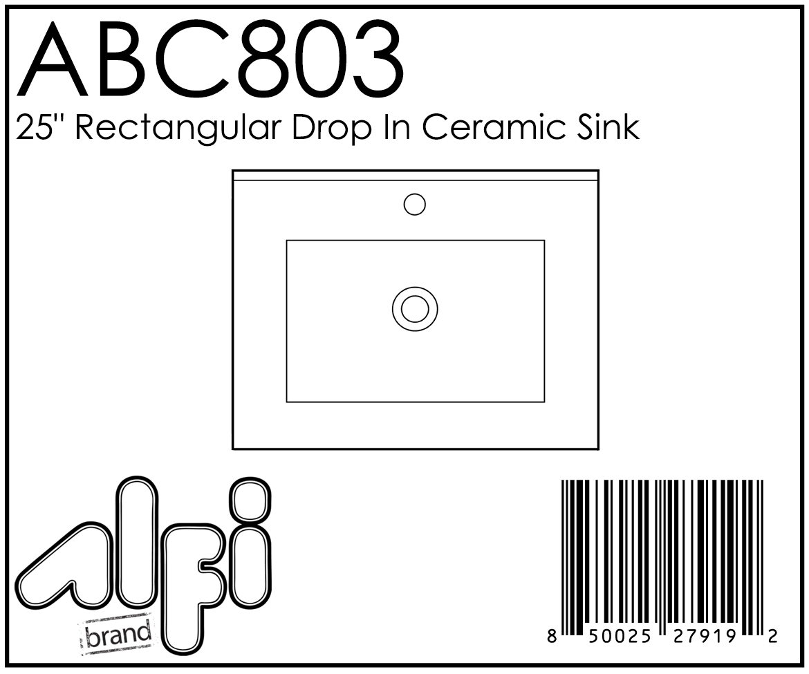 ALFI Brand - White 25" Rectangular Drop In Ceramic Sink with Faucet Hole | ABC803 ALFI Brand - White 25" Rectangular Drop In Ceramic Sink with Faucet Hole | ABC803