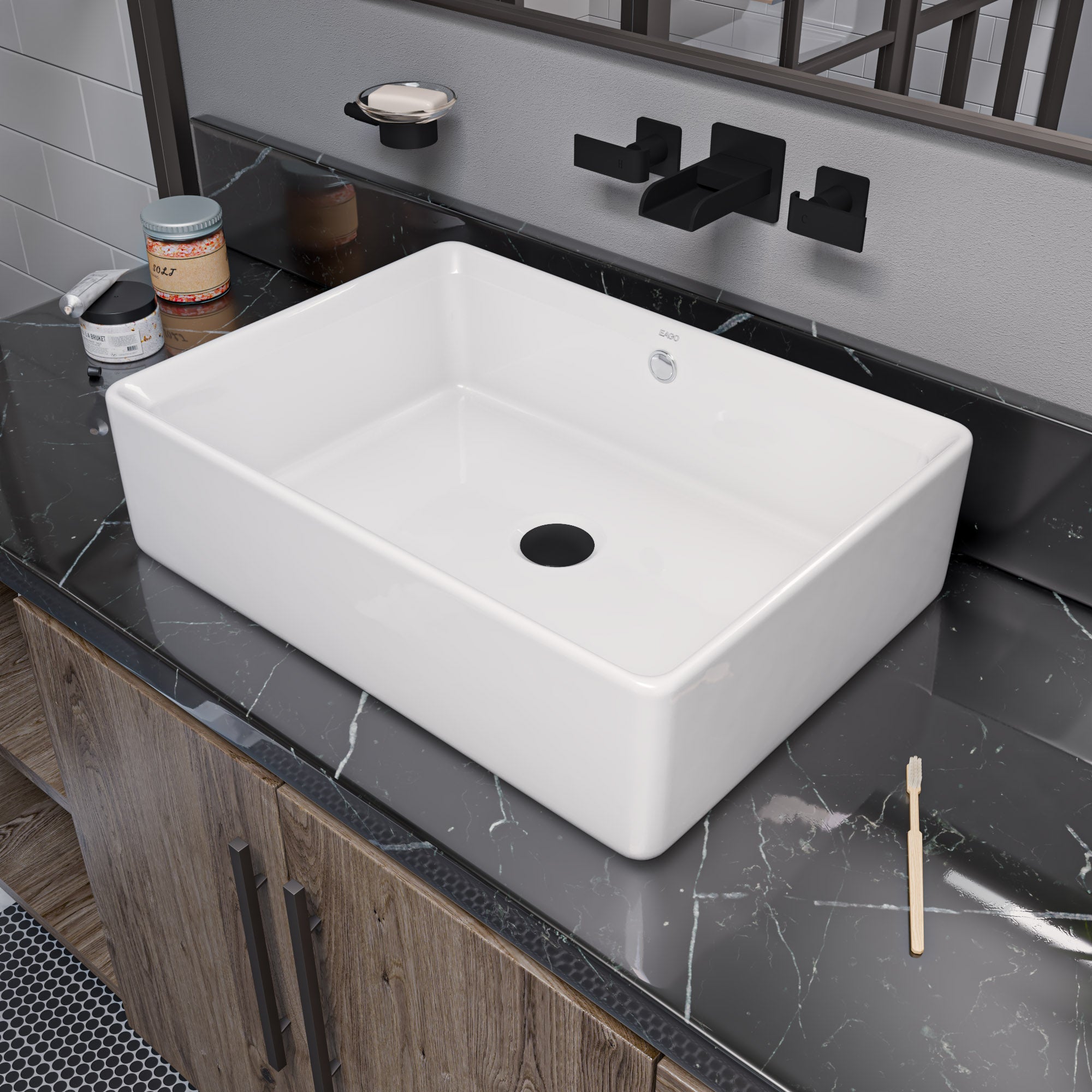 EAGO - 20" RECTANGULAR CERAMIC ABOVE MOUNT BASIN VESSEL SINK | BA131 EAGO - 20" RECTANGULAR CERAMIC ABOVE MOUNT BASIN VESSEL SINK | BA131