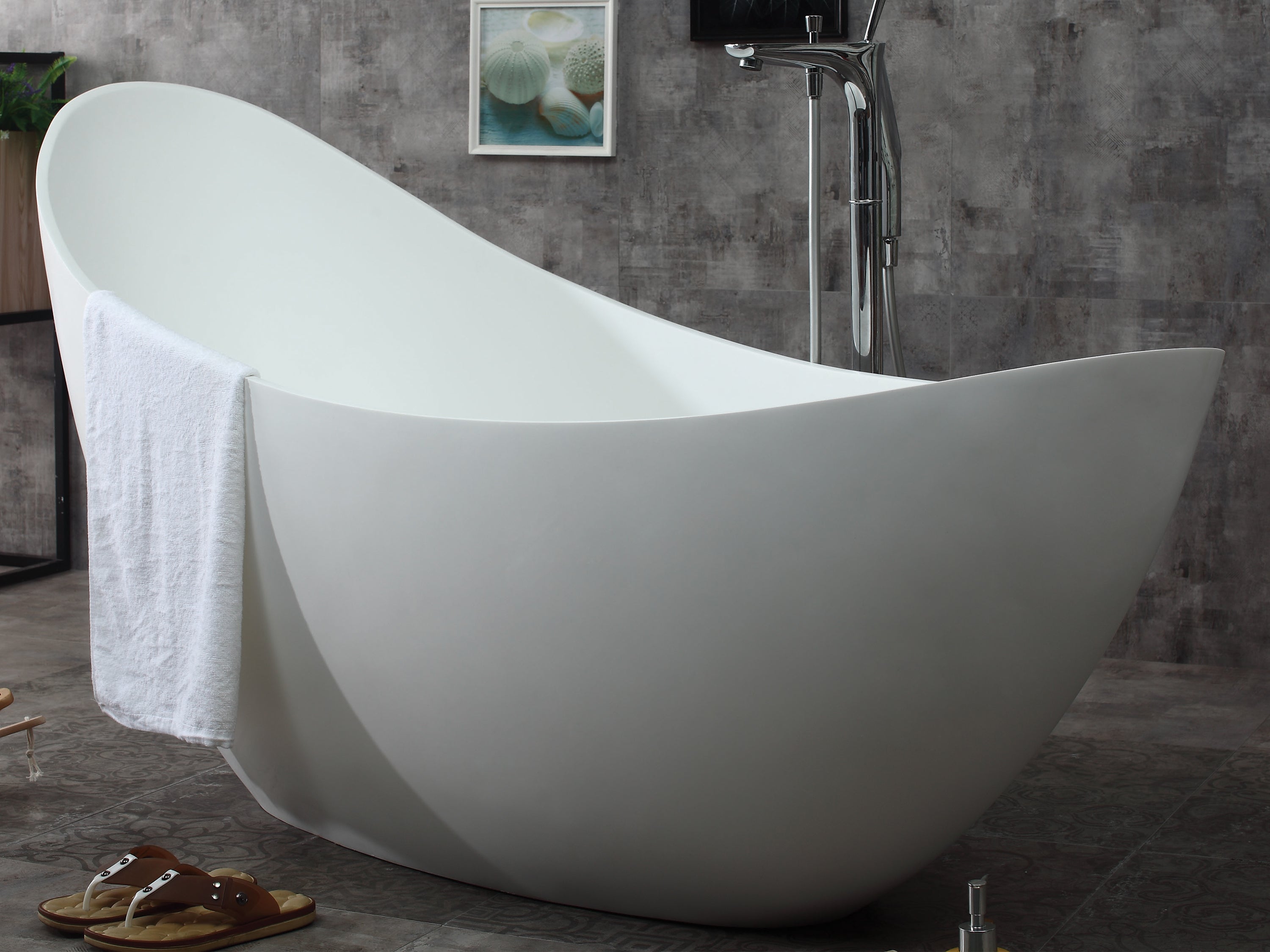 ALFI Brand - 73" White Solid Surface Smooth Resin Soaking Slipper Bathtub | AB9951 ALFI Brand - 73" White Solid Surface Smooth Resin Soaking Slipper Bathtub | AB9951