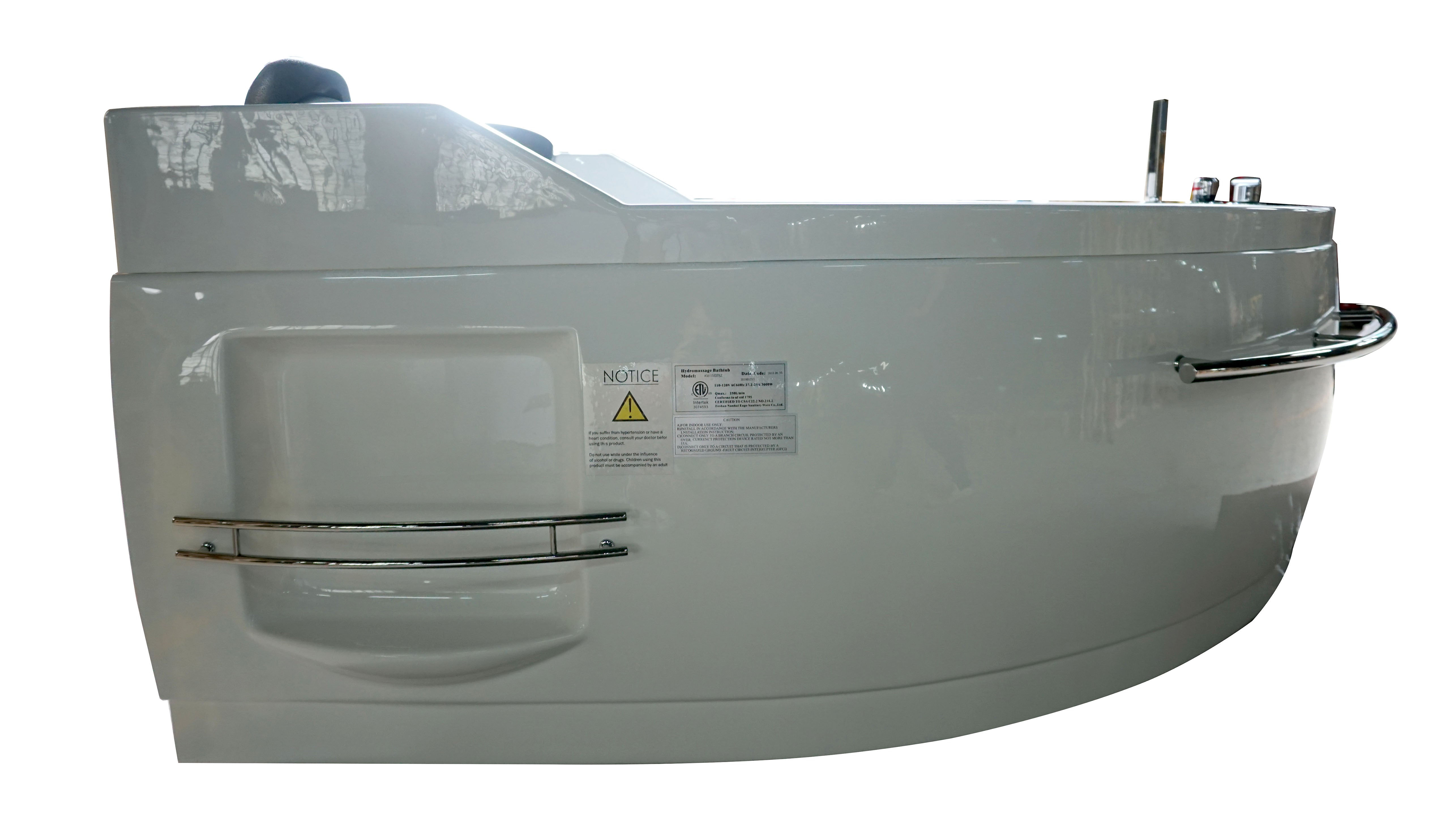 EAGO - 5.5 ft Right Corner Acrylic White Whirlpool Bathtub for Two | AM113ETL-R EAGO - 5.5 ft Right Corner Acrylic White Whirlpool Bathtub for Two | AM113ETL-R
