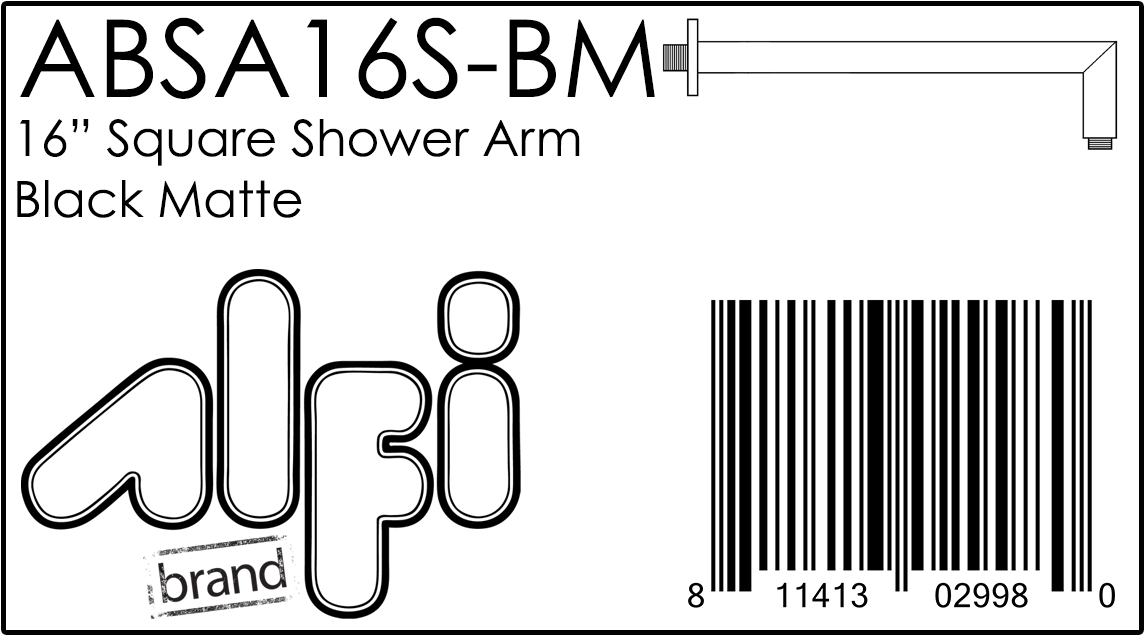 ALFI Brand - Black Matte 16" Square Wall Shower Arm | ABSA16S-BM ALFI Brand - Black Matte 16" Square Wall Shower Arm | ABSA16S-BM