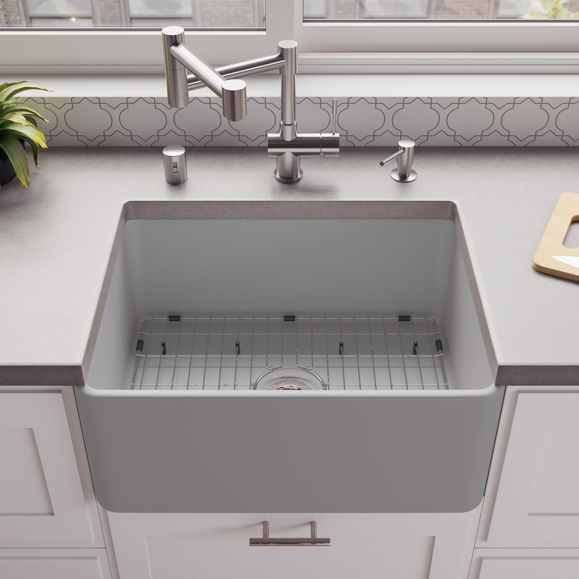 ALFI Brand - Gray Matte Smooth Apron 24" x 18" Single Bowl Fireclay Farm Sink | ABF2418-GM ALFI Brand - Gray Matte Smooth Apron 24" x 18" Single Bowl Fireclay Farm Sink | ABF2418-GM