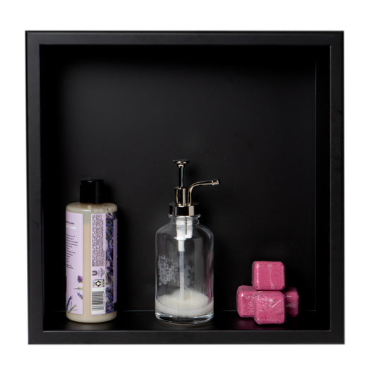 ALFI Brand - 16" x 16" Black Matte Stainless Steel Square Single Shelf Bath Shower Niche | ABNC1616-BLA