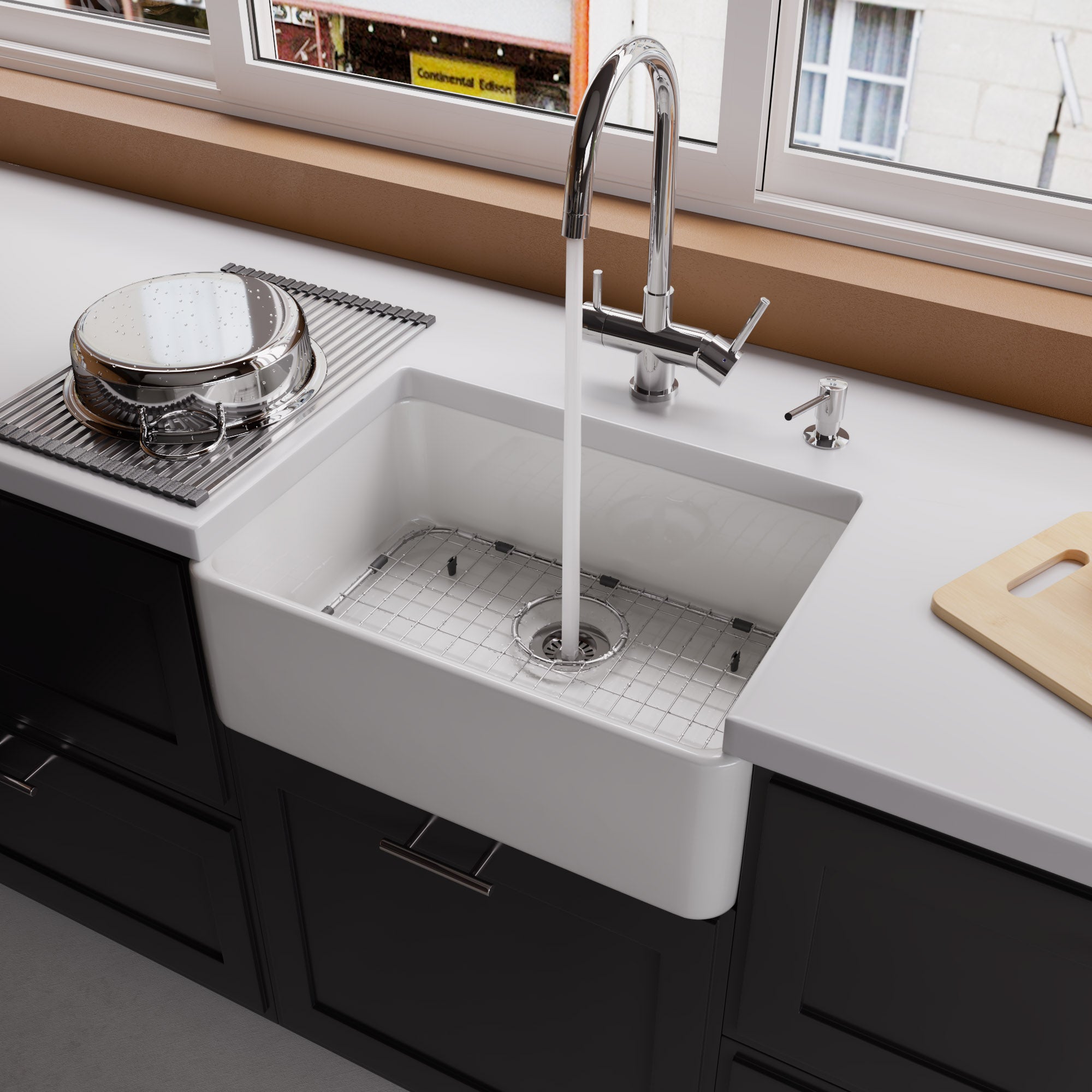 ALFI Brand - White 23" Smooth Apron Fireclay Single Bowl Farmhouse Kitchen Sink | AB503-W ALFI Brand - White 23" Smooth Apron Fireclay Single Bowl Farmhouse Kitchen Sink | AB503-W
