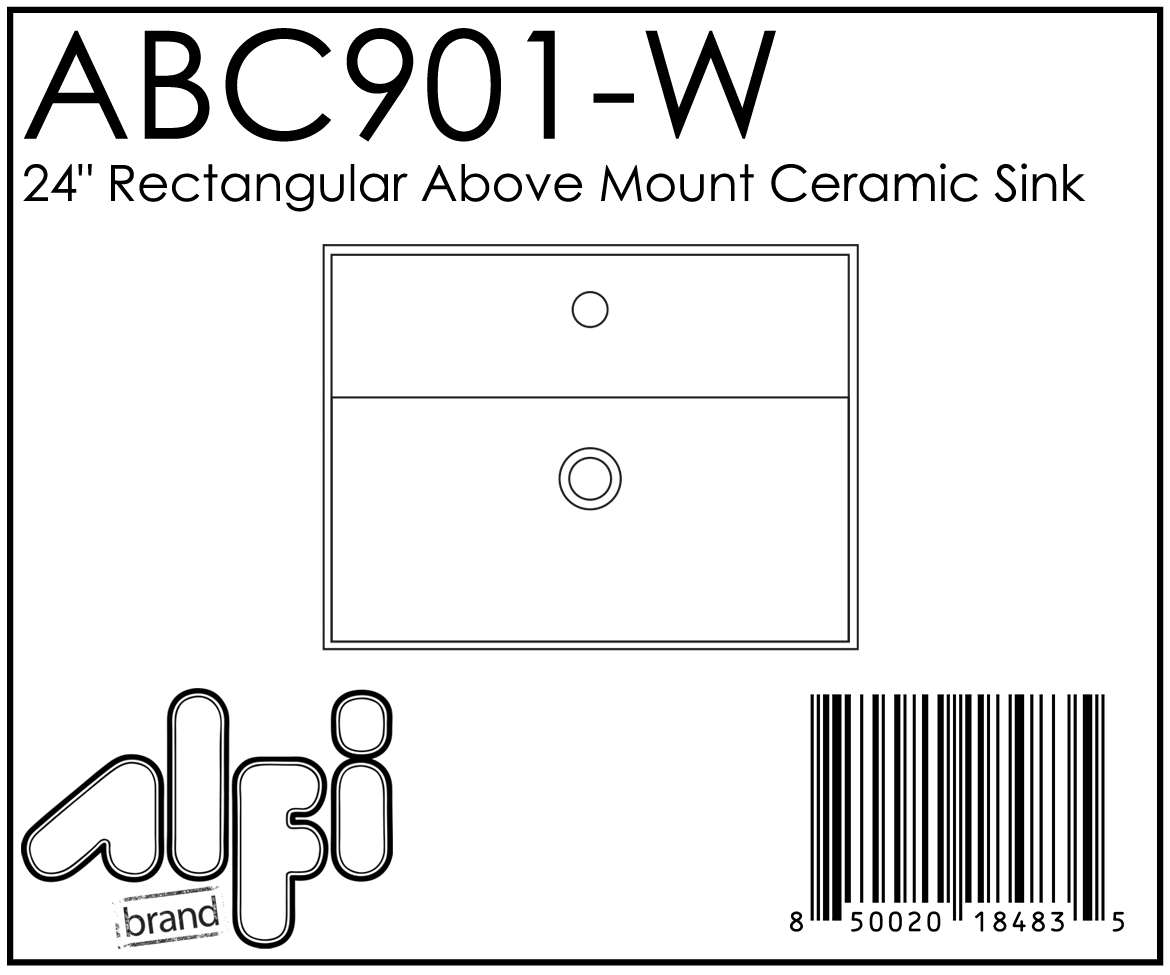 ALFI Brand - White 24" Modern Rectangular Above Mount Ceramic Sink with Faucet Hole | ABC901-W ALFI Brand - White 24" Modern Rectangular Above Mount Ceramic Sink with Faucet Hole | ABC901-W