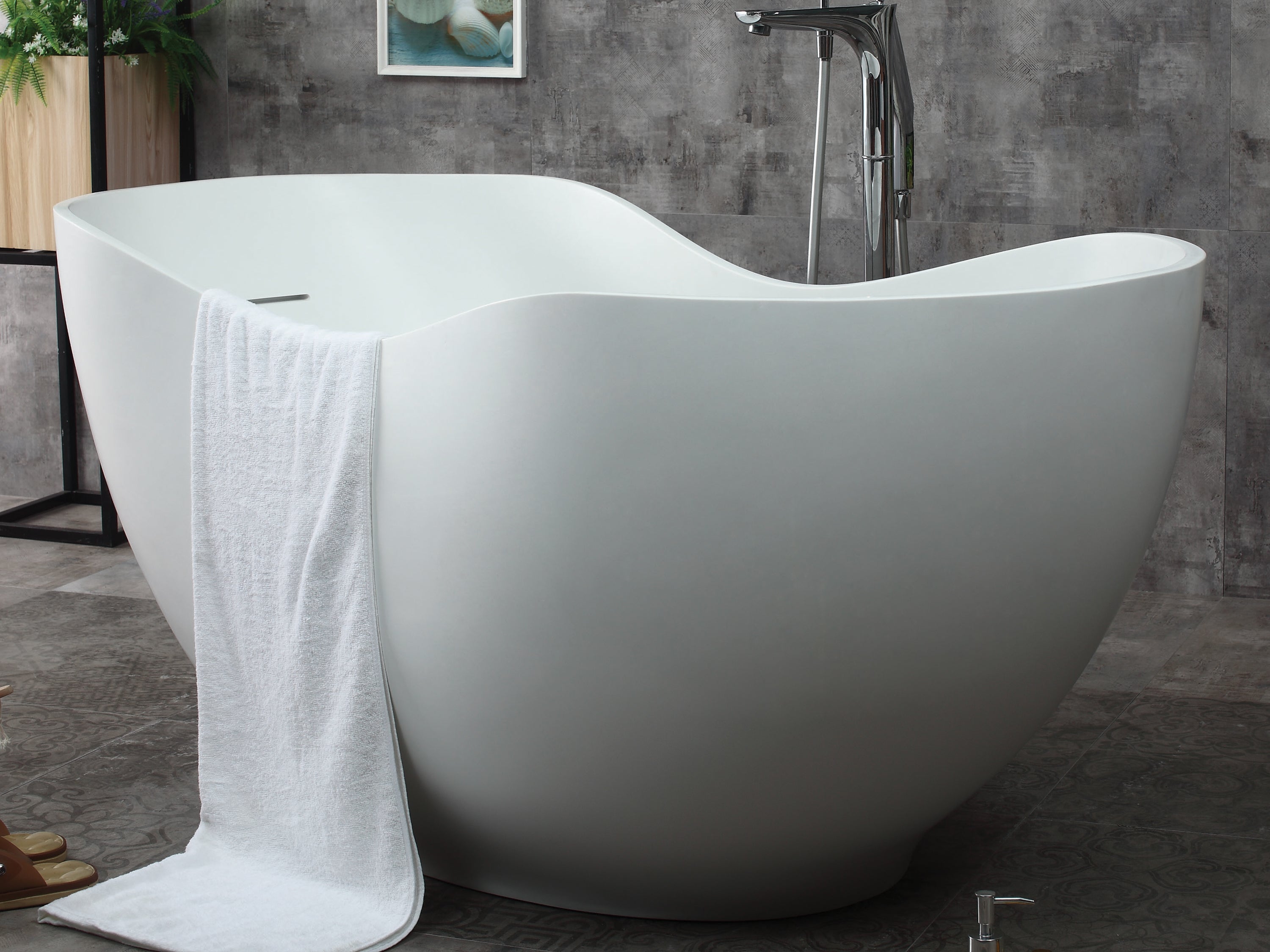 ALFI Brand - 66" White Solid Surface Smooth Resin Soaking Bathtub | AB9949 ALFI Brand - 66" White Solid Surface Smooth Resin Soaking Bathtub | AB9949