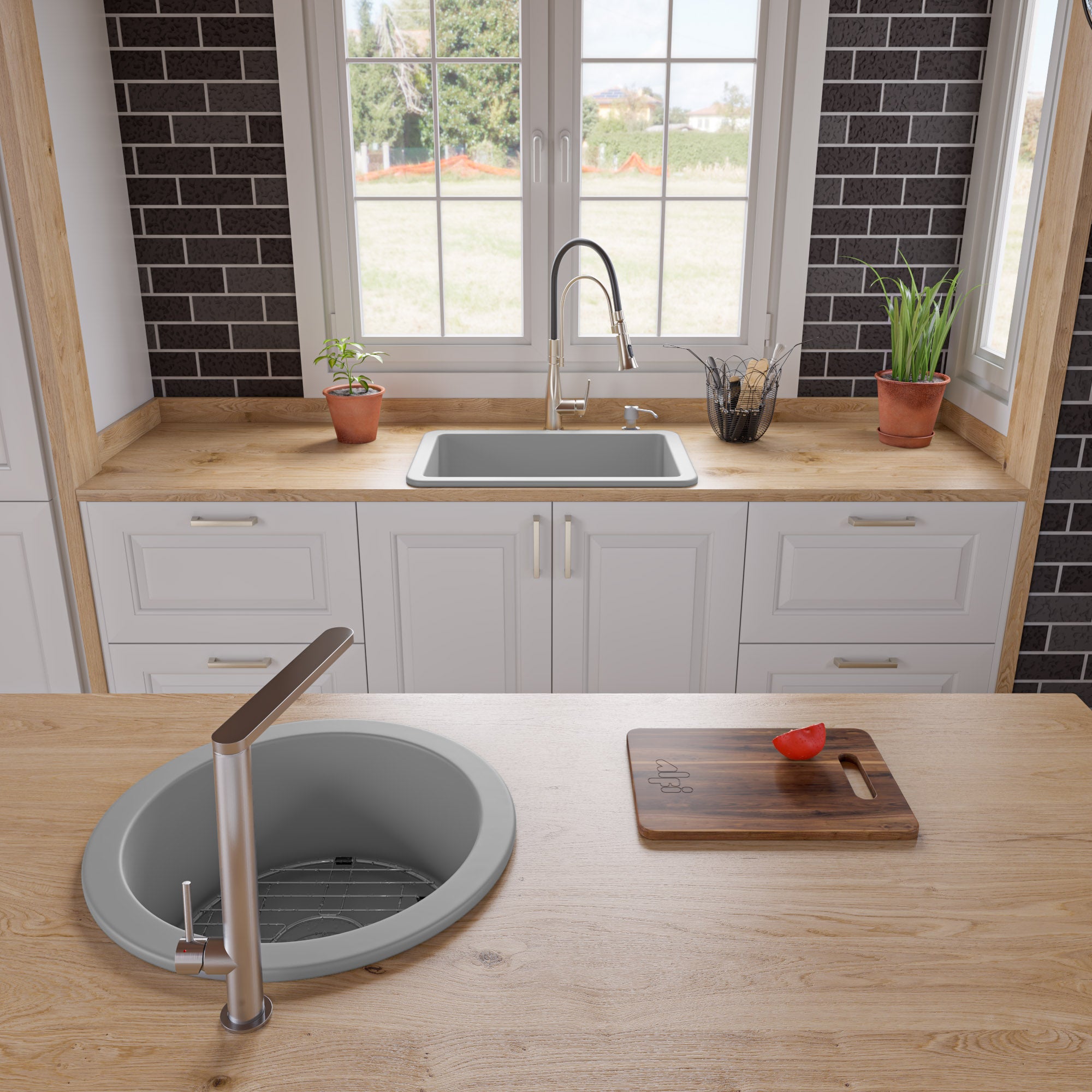 ALFI Brand - Gray Matte 27" x 18" Fireclay Undermount / Drop In Firelcay Kitchen Sink | ABF2718UD-GM ALFI Brand - Gray Matte 27" x 18" Fireclay Undermount / Drop In Firelcay Kitchen Sink | ABF2718UD-GM