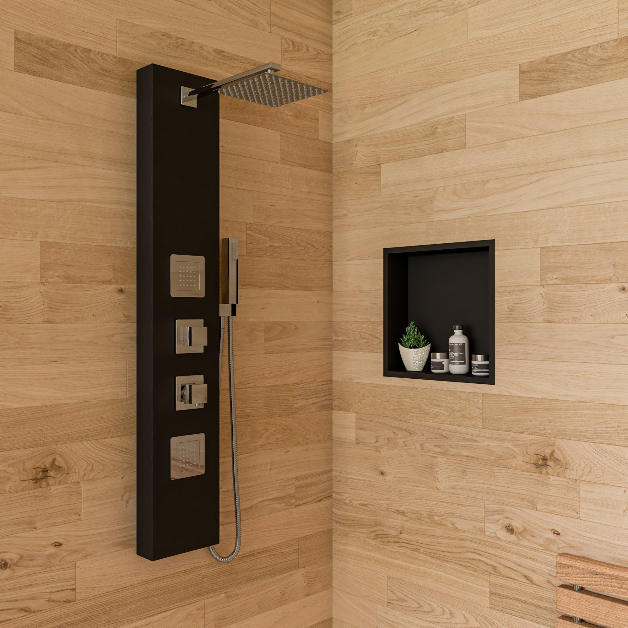 ALFI Brand - 16" x 16" Black Matte Stainless Steel Square Single Shelf Bath Shower Niche | ABNC1616-BLA ALFI Brand - 16" x 16" Black Matte Stainless Steel Square Single Shelf Bath Shower Niche | ABNC1616-BLA