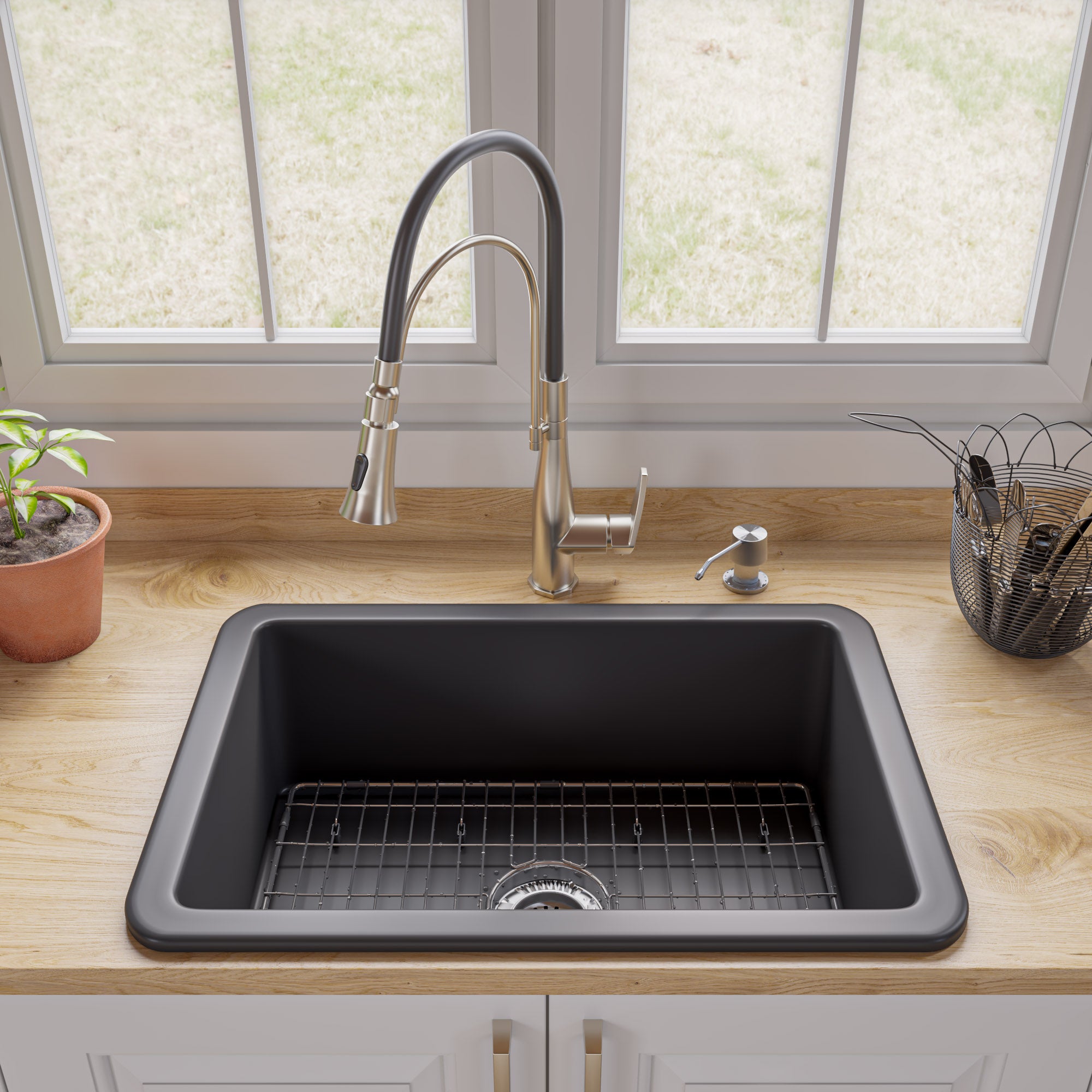 ALFI Brand - Black Matte 27" x 18" Fireclay Undermount / Drop In Firelcay Kitchen Sink | ABF2718UD-BM ALFI Brand - Black Matte 27" x 18" Fireclay Undermount / Drop In Firelcay Kitchen Sink | ABF2718UD-BM