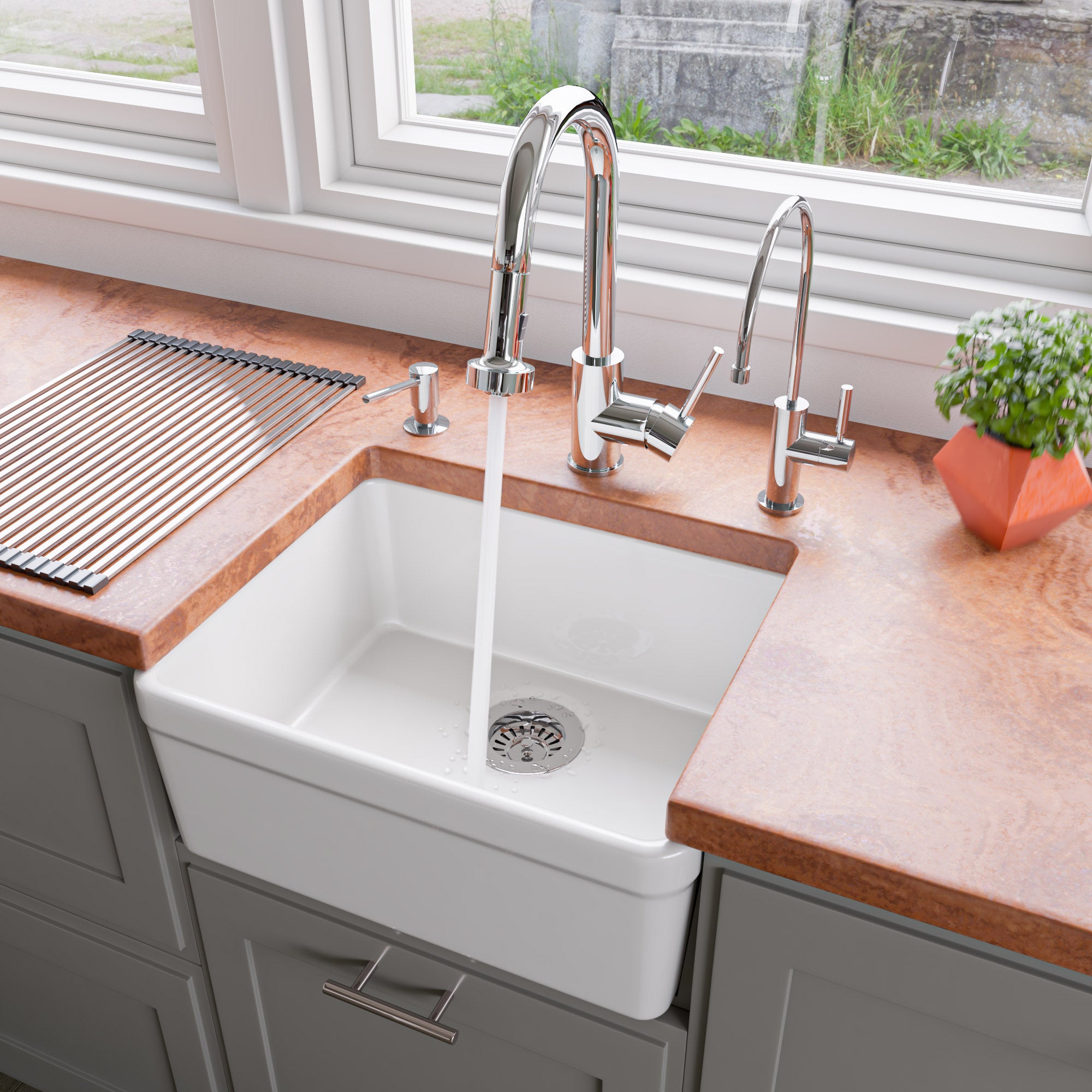 ALFI Brand - White 20" Single Bowl Apron Fireclay Farmhouse Kitchen Sink | AB507 ALFI Brand - White 20" Single Bowl Apron Fireclay Farmhouse Kitchen Sink | AB507