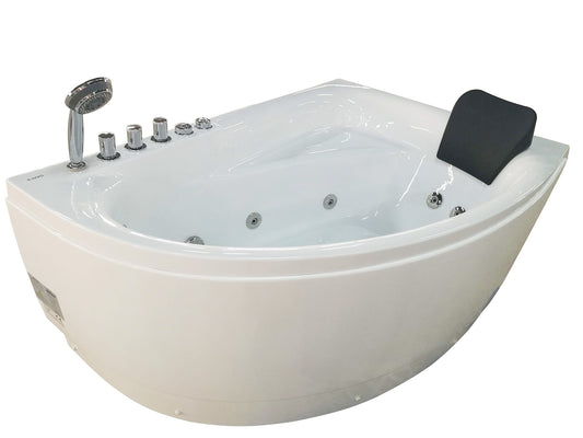EAGO - 5' Single Person Corner White Acrylic Whirlpool Bath Tub - Drain on Left | AM161-L