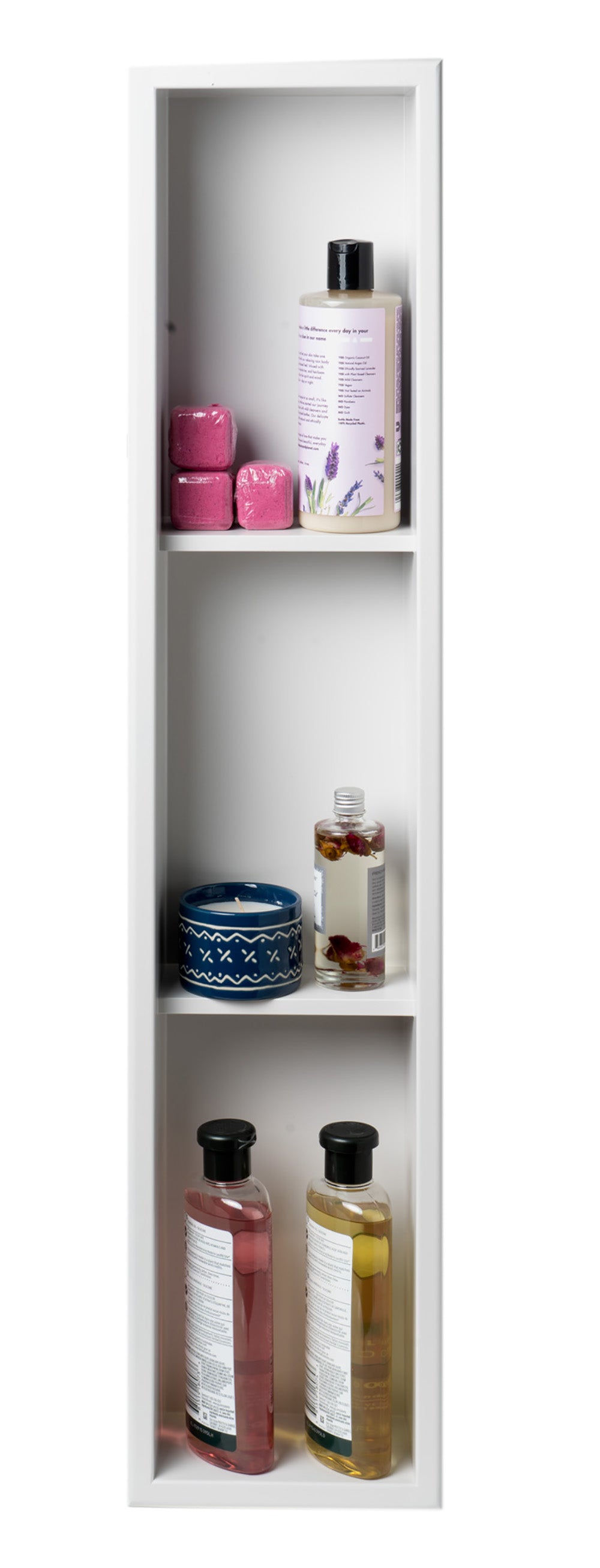 ALFI Brand - 8" x 36" White Matte Stainless Steel Vertical Triple Shelf Bath Shower Niche | ABNC0836-W ALFI Brand - 8" x 36" White Matte Stainless Steel Vertical Triple Shelf Bath Shower Niche | ABNC0836-W