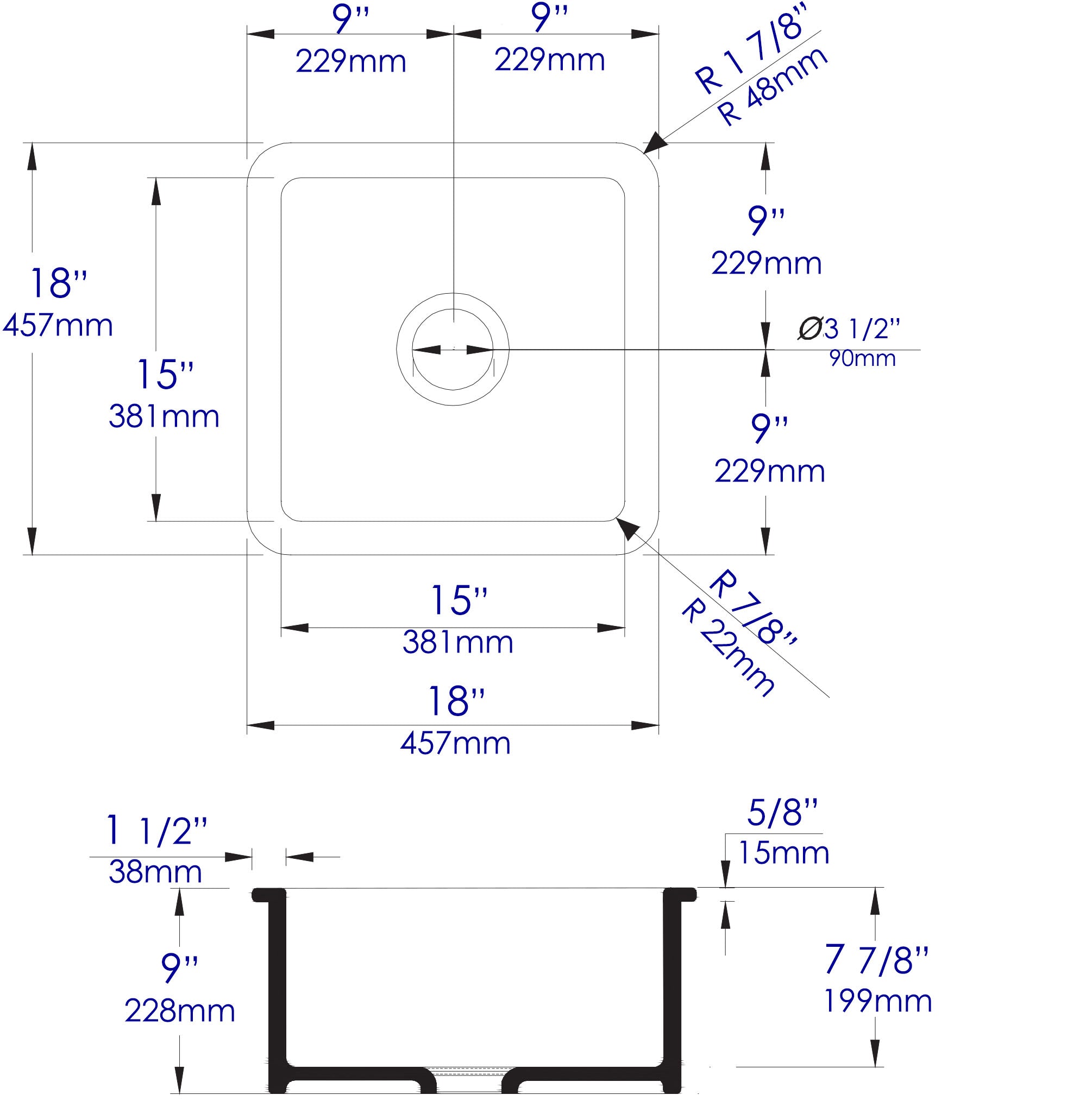 ALFI Brand - White Square 18" x 18" Undermount / Drop In Fireclay Prep Sink | ABF1818S-W ALFI Brand - White Square 18" x 18" Undermount / Drop In Fireclay Prep Sink | ABF1818S-W