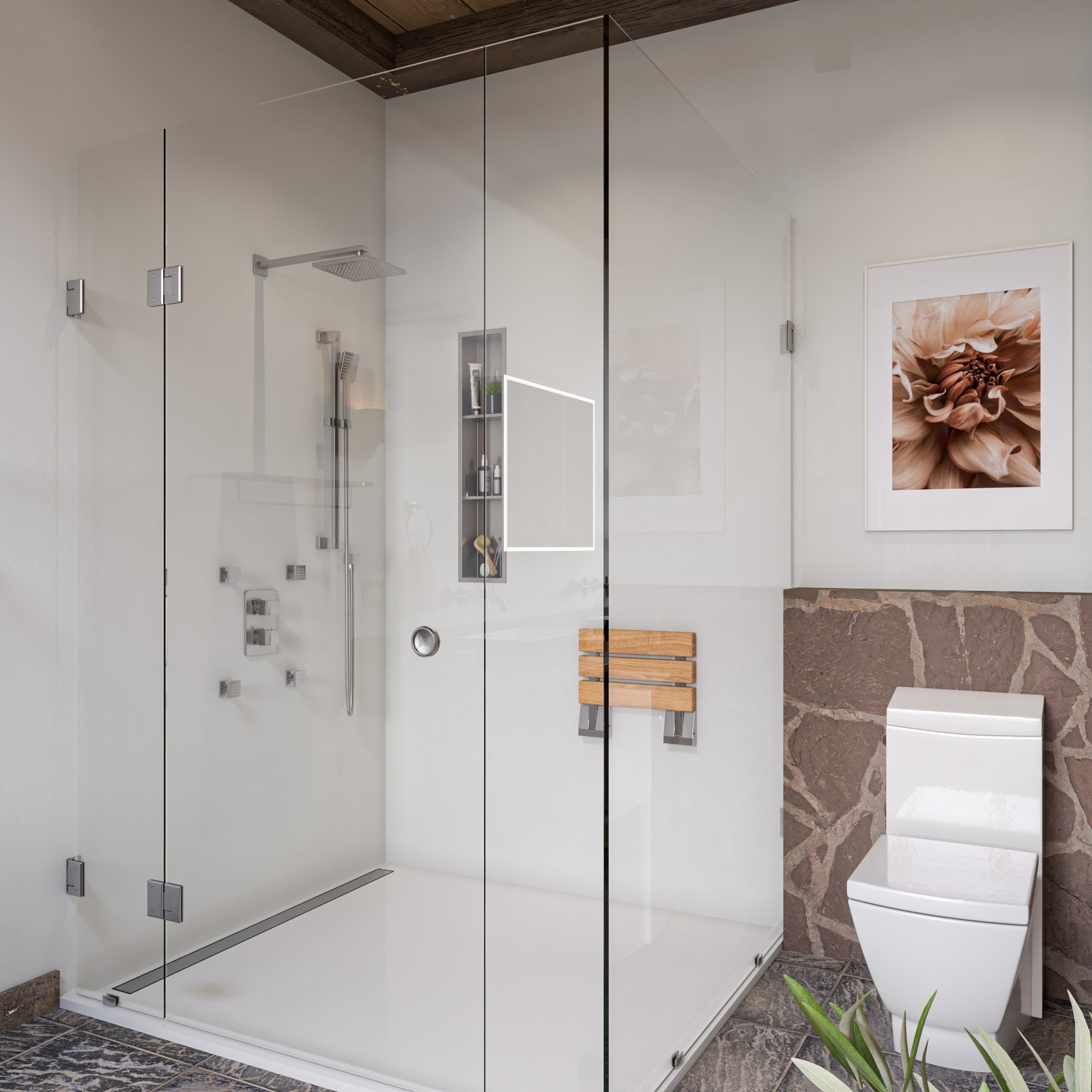 ALFI Brand - Brushed Nickel 16" Folding Teak Wood Shower Seat Bench | ABS16S-BN ALFI Brand - Brushed Nickel 16" Folding Teak Wood Shower Seat Bench | ABS16S-BN
