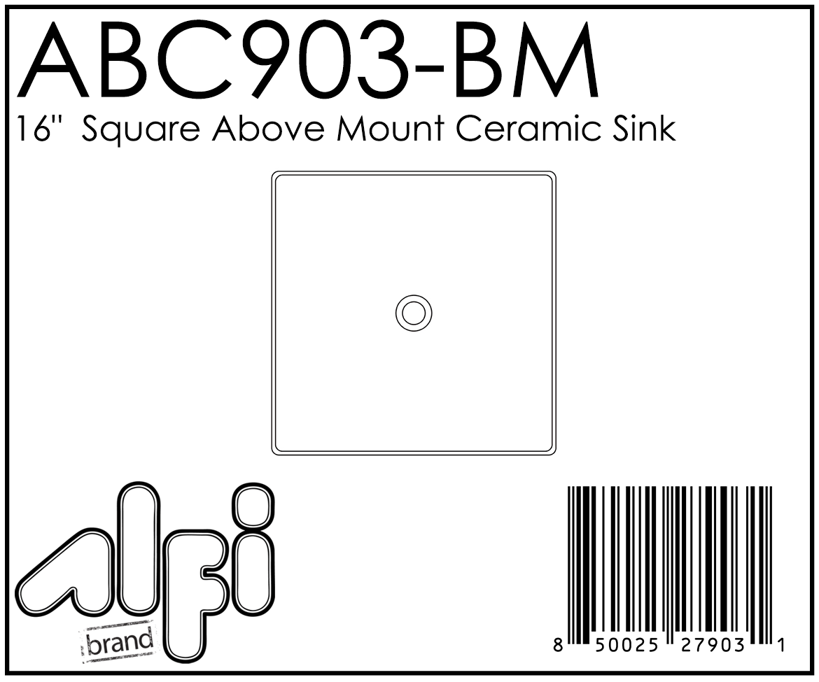 ALFI Brand - Black Matte 16" Modern Square Above Mount Ceramic Sink | ABC903-BM ALFI Brand - Black Matte 16" Modern Square Above Mount Ceramic Sink | ABC903-BM