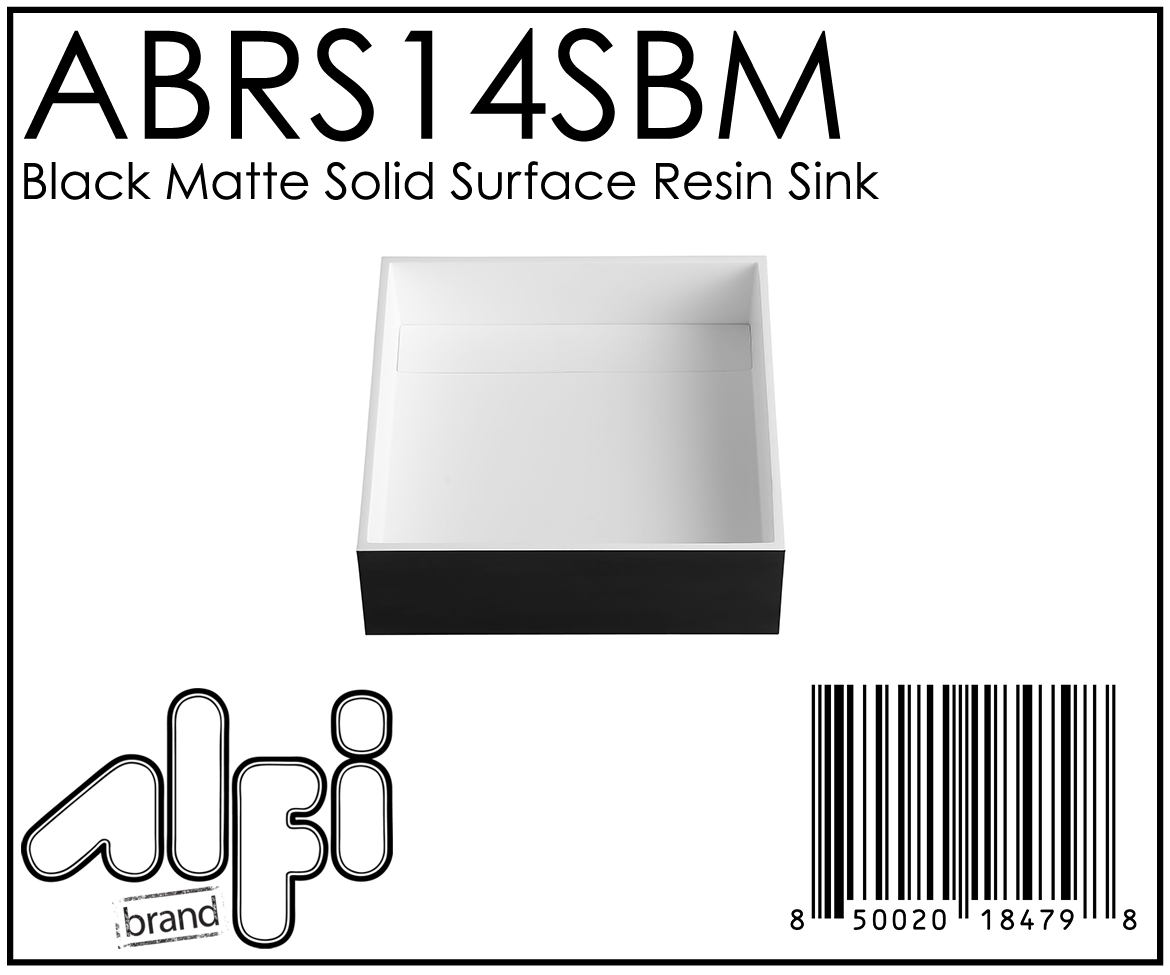 ALFI Brand - Black Matte 14" Square Solid Surface Resin Sink | ABRS14SBM ALFI Brand - Black Matte 14" Square Solid Surface Resin Sink | ABRS14SBM