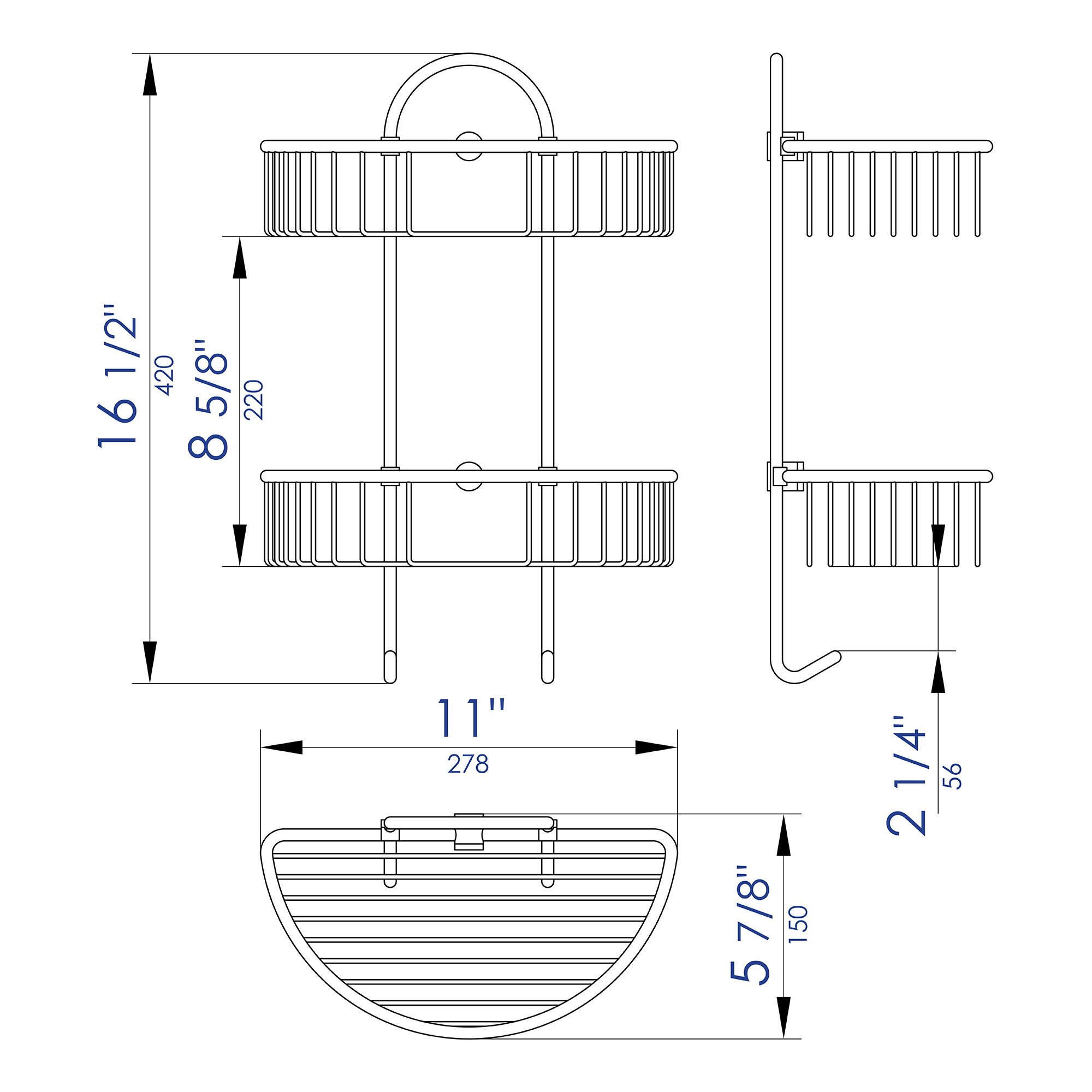 ALFI Brand - Polished Chrome Wall Mounted Double Basket Shower Shelf Bathroom Accessory | AB9534 ALFI Brand - Polished Chrome Wall Mounted Double Basket Shower Shelf Bathroom Accessory | AB9534