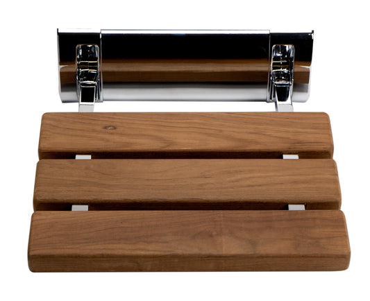 ALFI Brand - Polished Chrome 14" Folding Teak Wood Shower Seat Bench | ABS14-PC