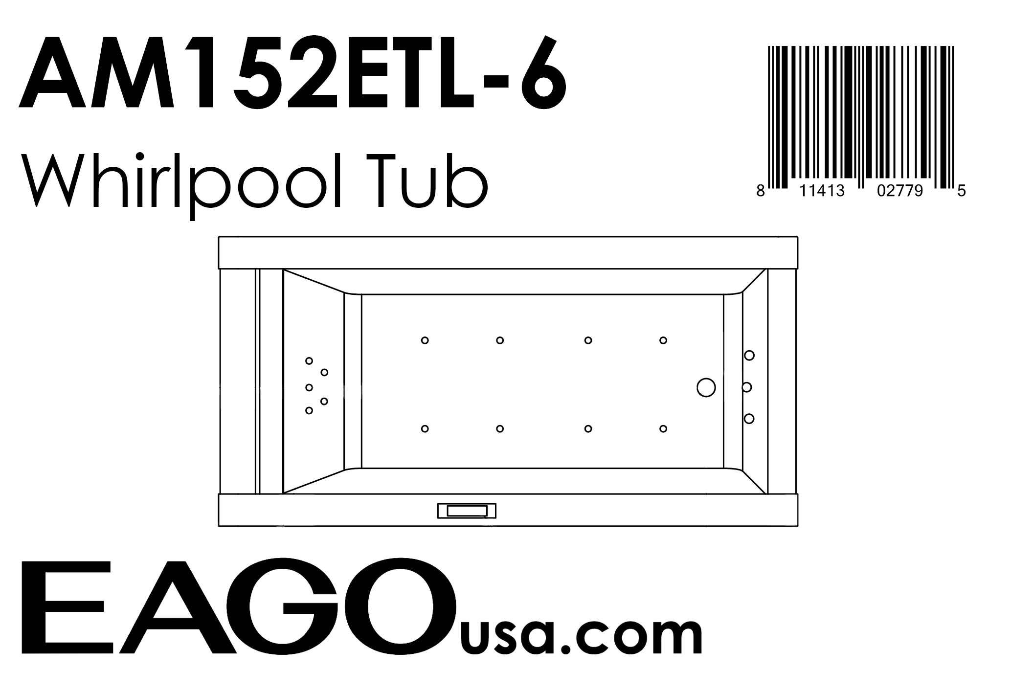 EAGO - 6 ft Clear Rectangular Acrylic Whirlpool Bathtub | AM152ETL-6 EAGO - 6 ft Clear Rectangular Acrylic Whirlpool Bathtub | AM152ETL-6