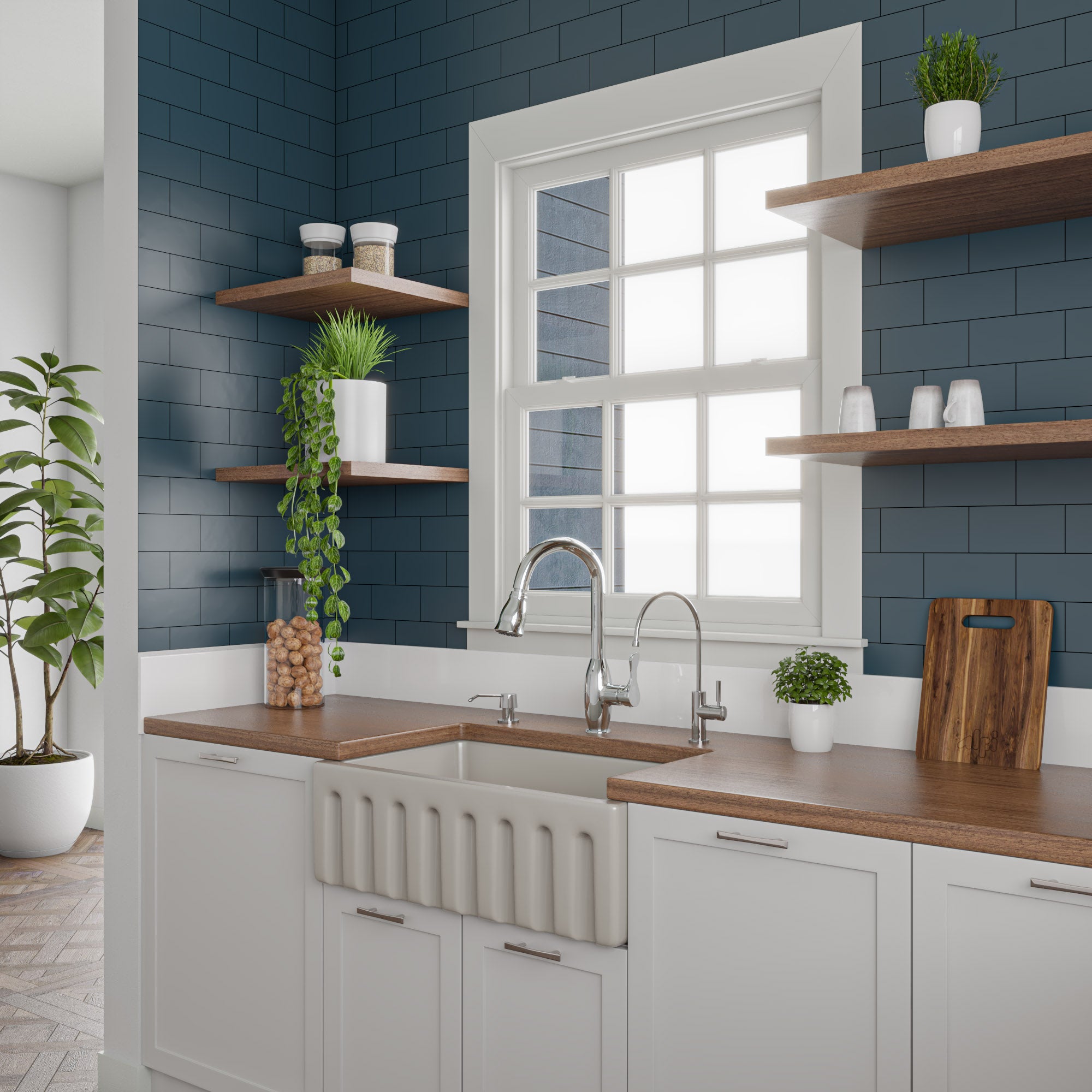 ALFI Brand - 30 inch Biscuit Reversible Smooth / Fluted Single Bowl Fireclay Farm Sink | AB3018HS-B ALFI Brand - 30 inch Biscuit Reversible Smooth / Fluted Single Bowl Fireclay Farm Sink | AB3018HS-B