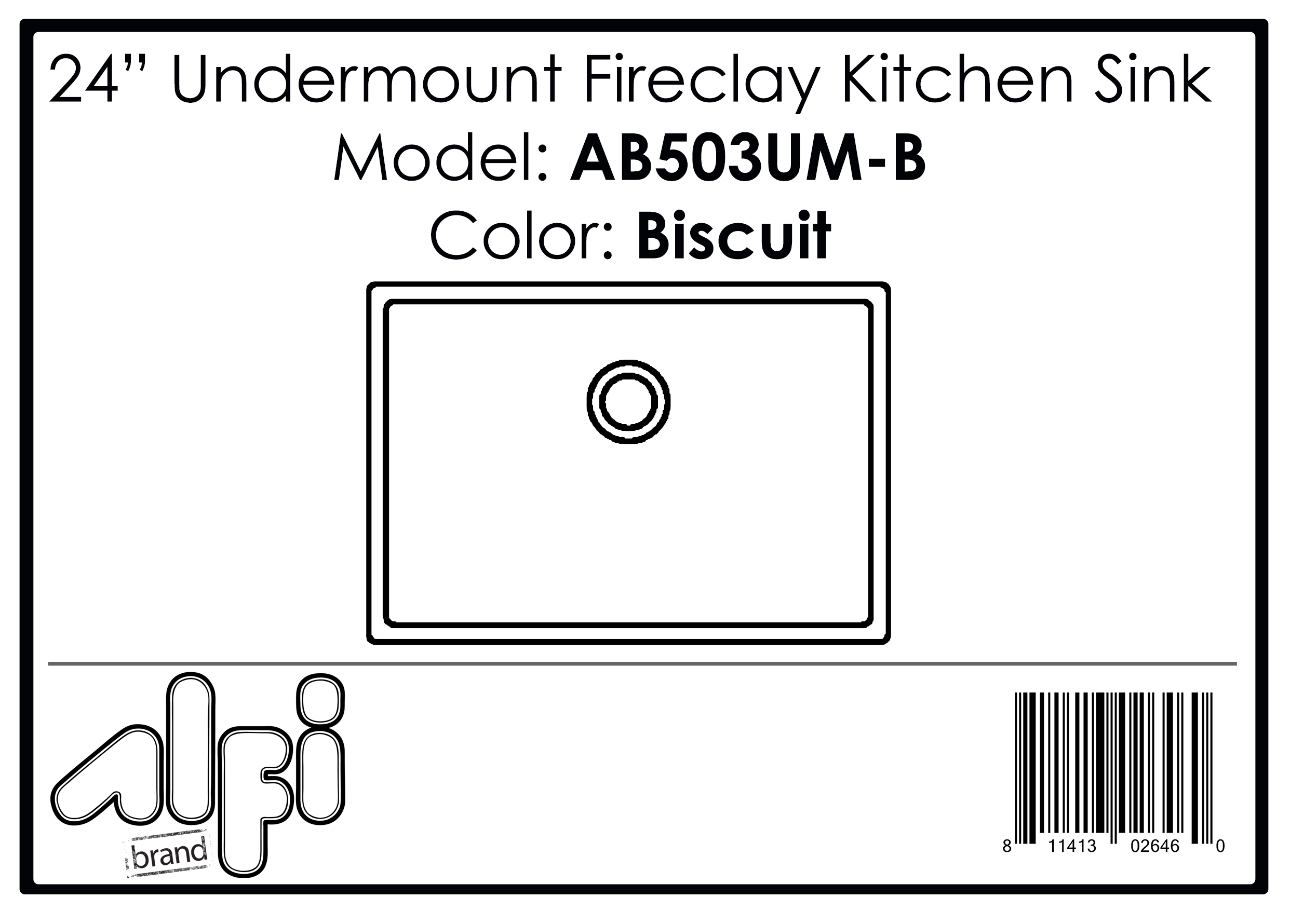 ALFI Brand - 24 inch Biscuit Single Bowl Fireclay Undermount Kitchen Sink | AB503UM-B ALFI Brand - 24 inch Biscuit Single Bowl Fireclay Undermount Kitchen Sink | AB503UM-B