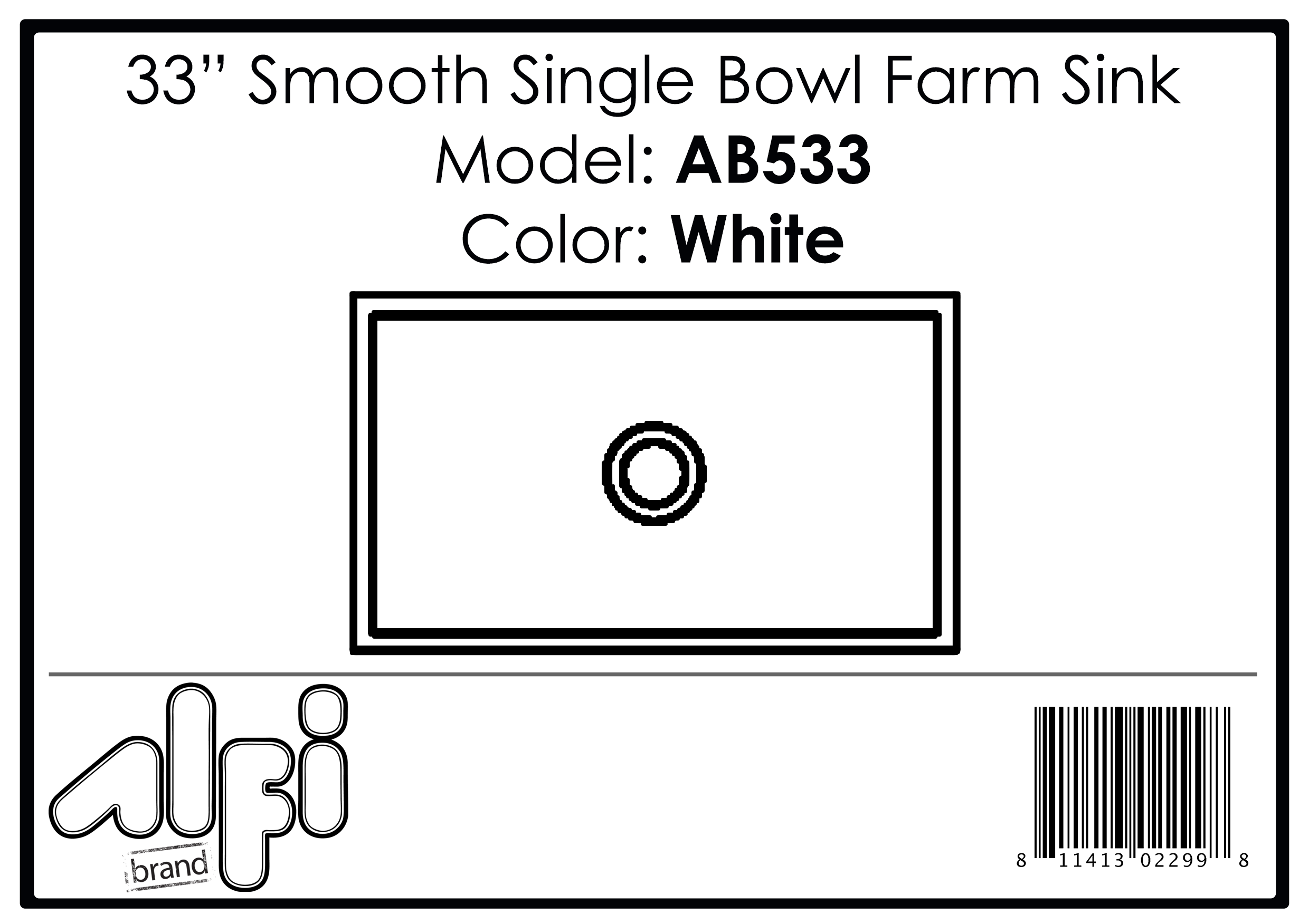 ALFI Brand - 33" White Smooth Apron Single Bowl Fireclay Farm Sink | AB533-W ALFI Brand - 33" White Smooth Apron Single Bowl Fireclay Farm Sink | AB533-W
