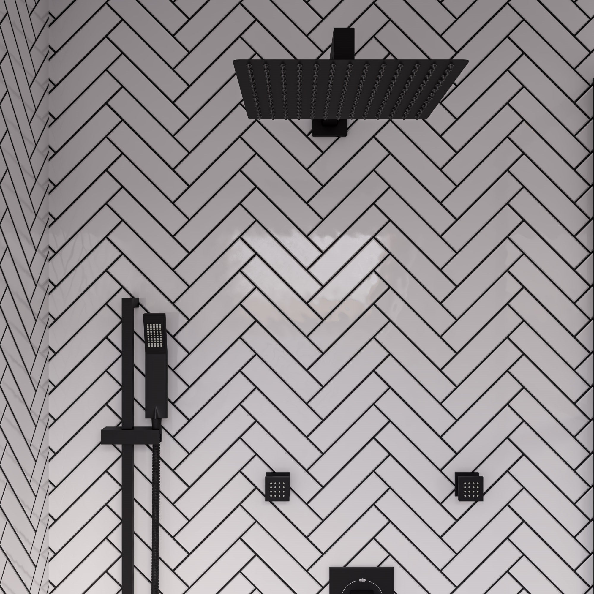 ALFI Brand - Matte Black Stainless Steel 12" Square Ultra-Thin Rain Shower Head | RAIN12S-BM ALFI Brand - Matte Black Stainless Steel 12" Square Ultra-Thin Rain Shower Head | RAIN12S-BM