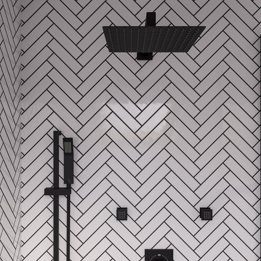 ALFI Brand - Matte Black Stainless Steel 12" Square Ultra-Thin Rain Shower Head | RAIN12S-BM