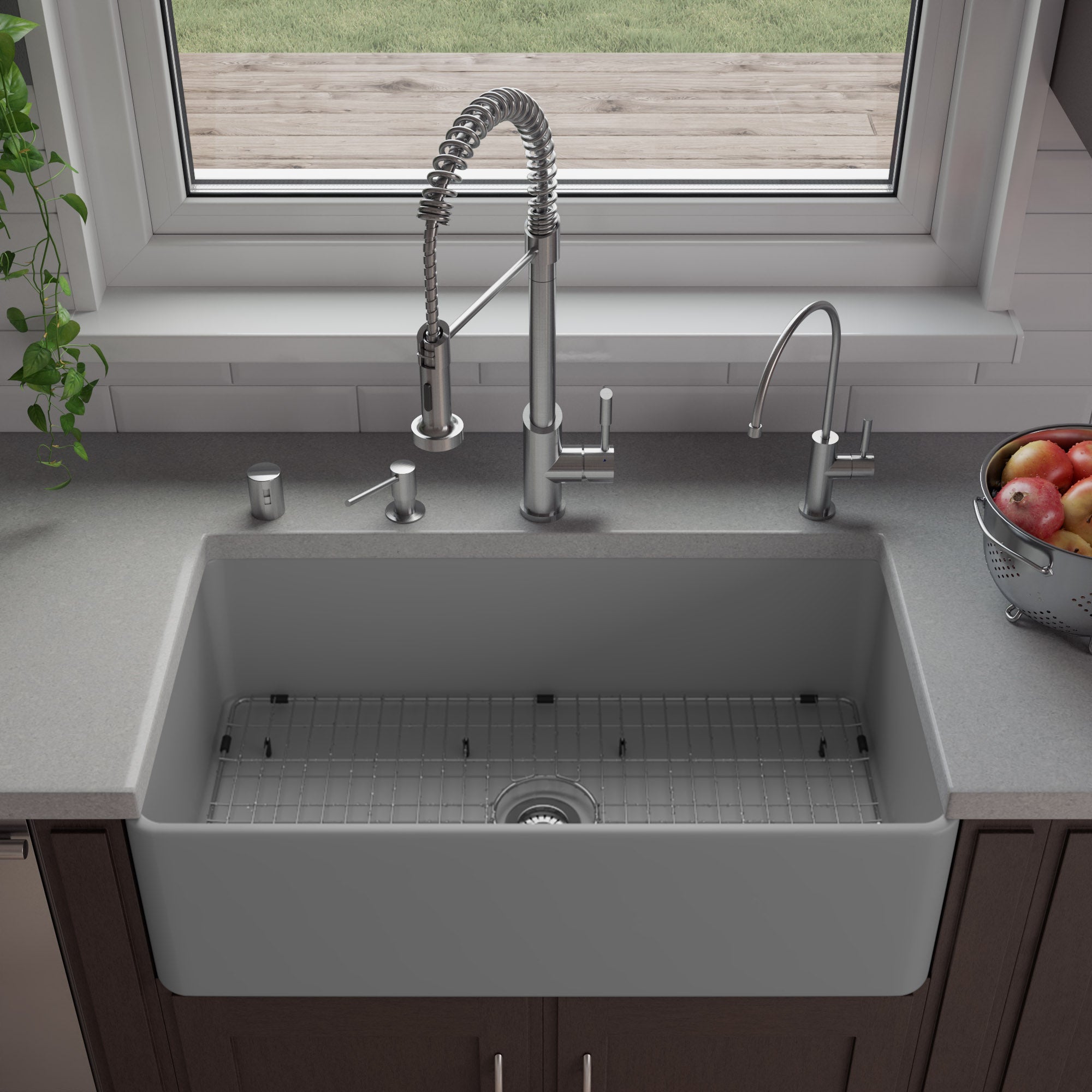 ALFI Brand - Gray Matte Smooth Apron 33" x 18" Single Bowl Fireclay Farm Sink | ABF3318S-GM ALFI Brand - Gray Matte Smooth Apron 33" x 18" Single Bowl Fireclay Farm Sink | ABF3318S-GM