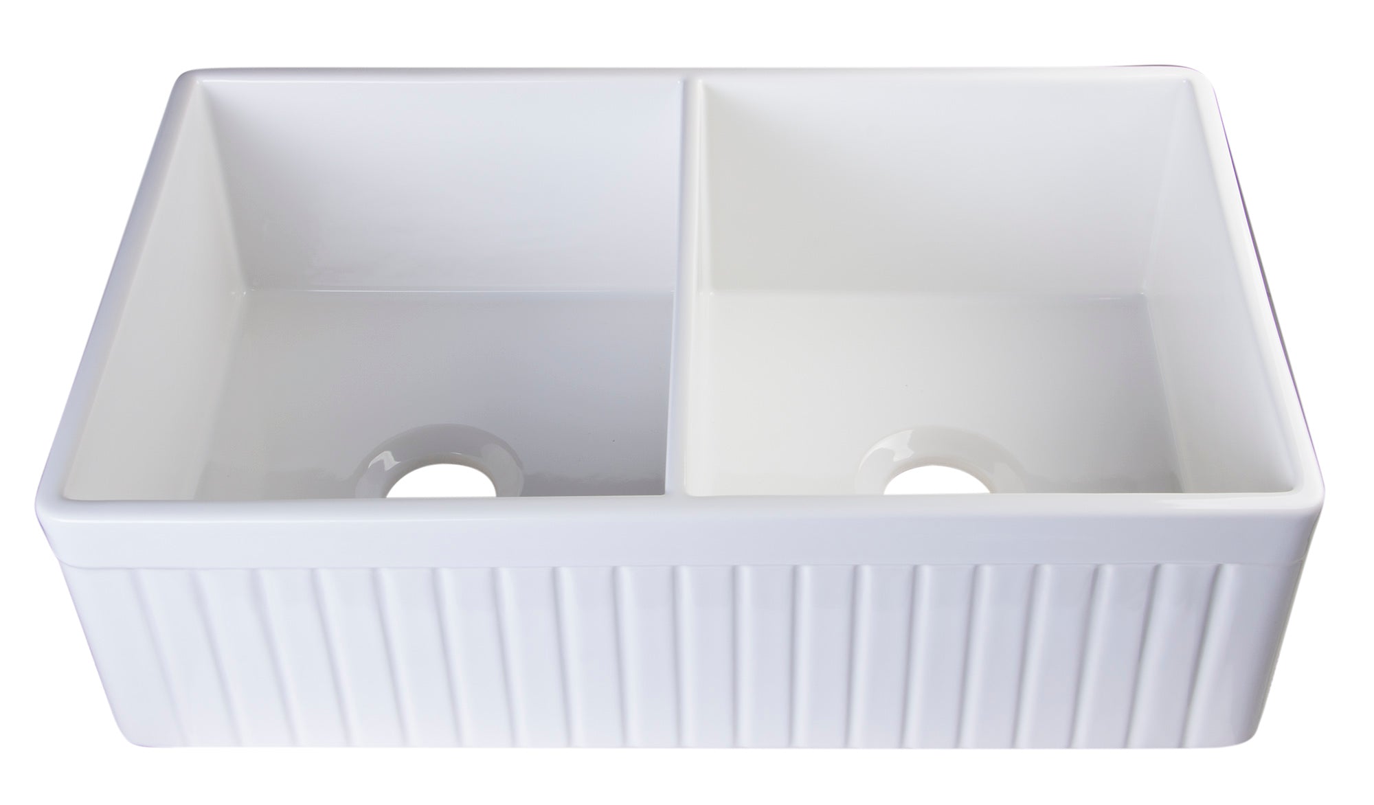 ALFI Brand - White 32" Fluted Apron Double Bowl Fireclay Farmhouse Kitchen Sink | AB537-W ALFI Brand - White 32" Fluted Apron Double Bowl Fireclay Farmhouse Kitchen Sink | AB537-W
