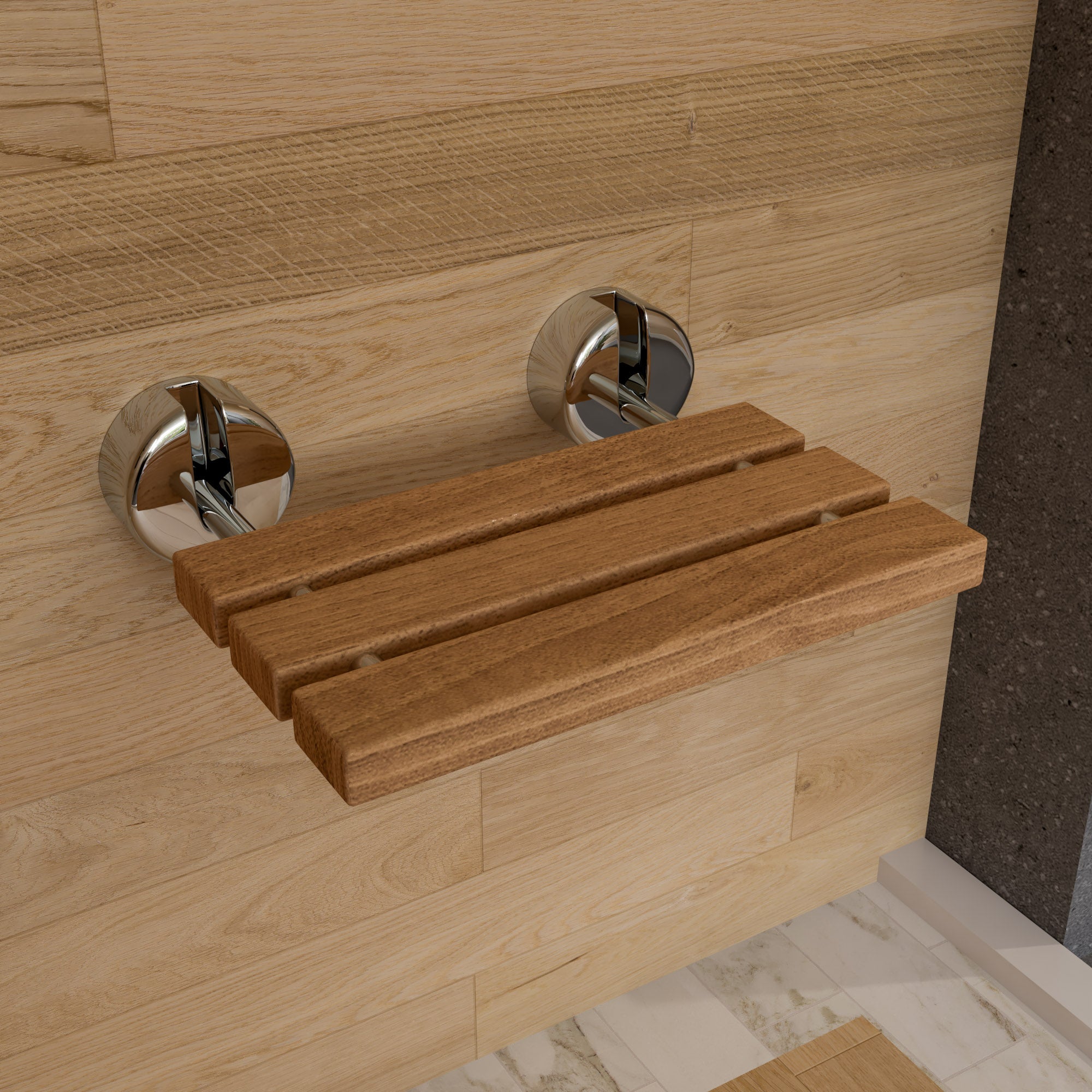 ALFI Brand - Polished Chrome 16" Folding Teak Wood Shower Seat Bench | ABS16R-PC ALFI Brand - Polished Chrome 16" Folding Teak Wood Shower Seat Bench | ABS16R-PC