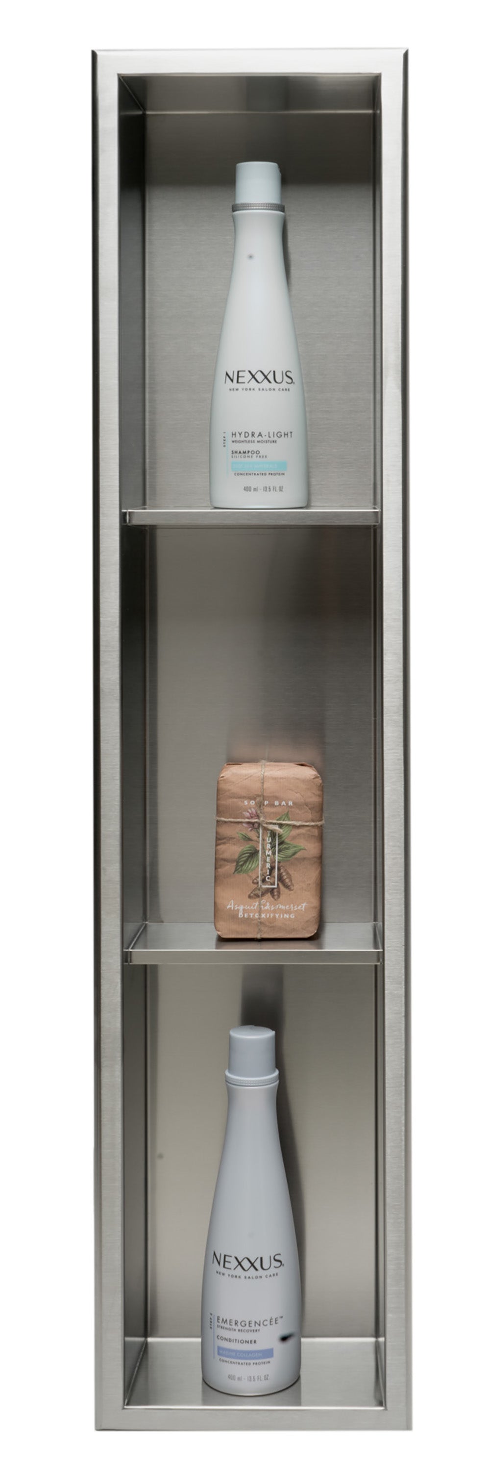 ALFI Brand - 8 x 36 Brushed Stainless Steel Vertical Triple Shelf Bath Shower Niche | ABN0836-BSS ALFI Brand - 8 x 36 Brushed Stainless Steel Vertical Triple Shelf Bath Shower Niche | ABN0836-BSS